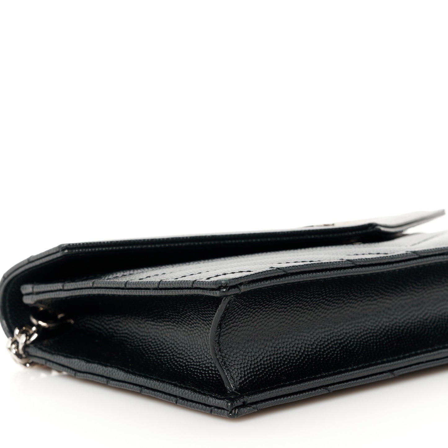 Grain De Poudre Matelasse Chevron Monogram Envelope Chain Wallet Black