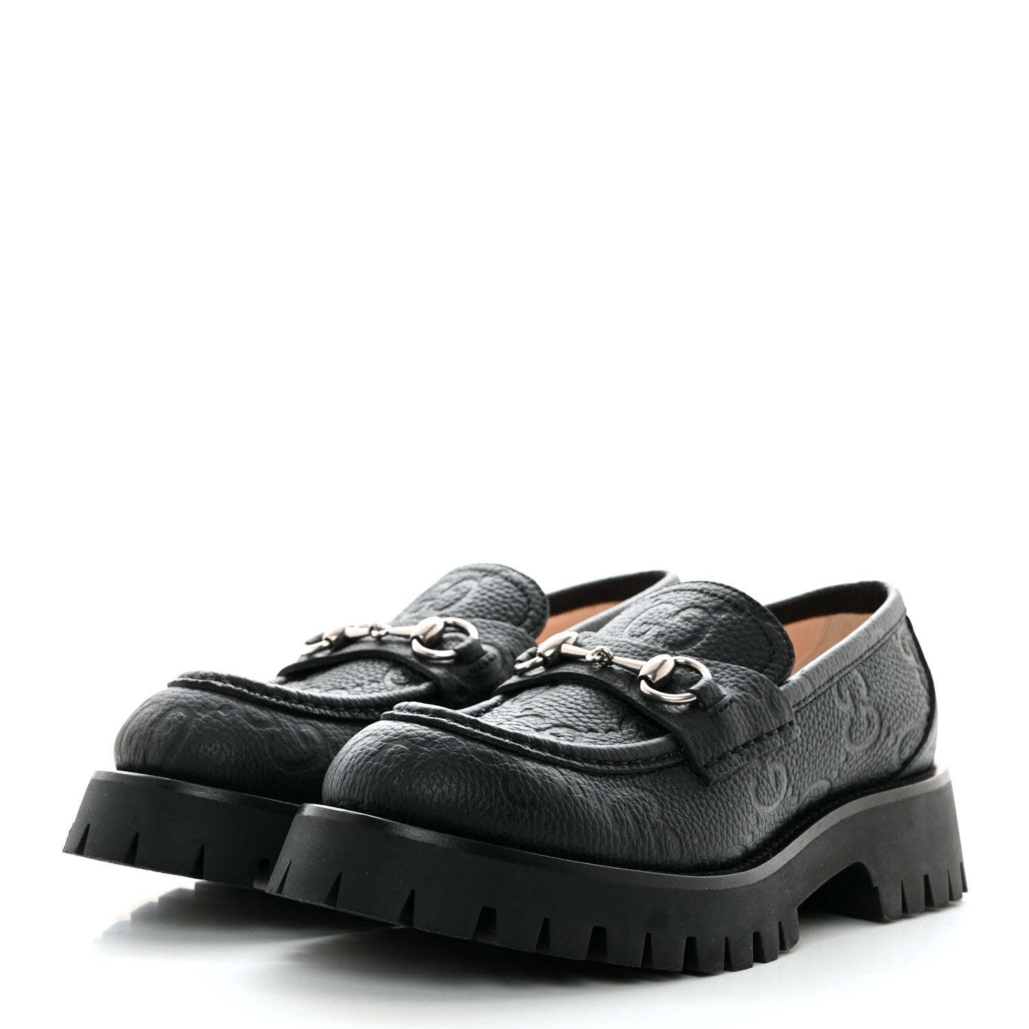 Gucci Piuma Calfskin Embossed Womens Platform Lug Sole Loafers 39.5 Black 3 of 9