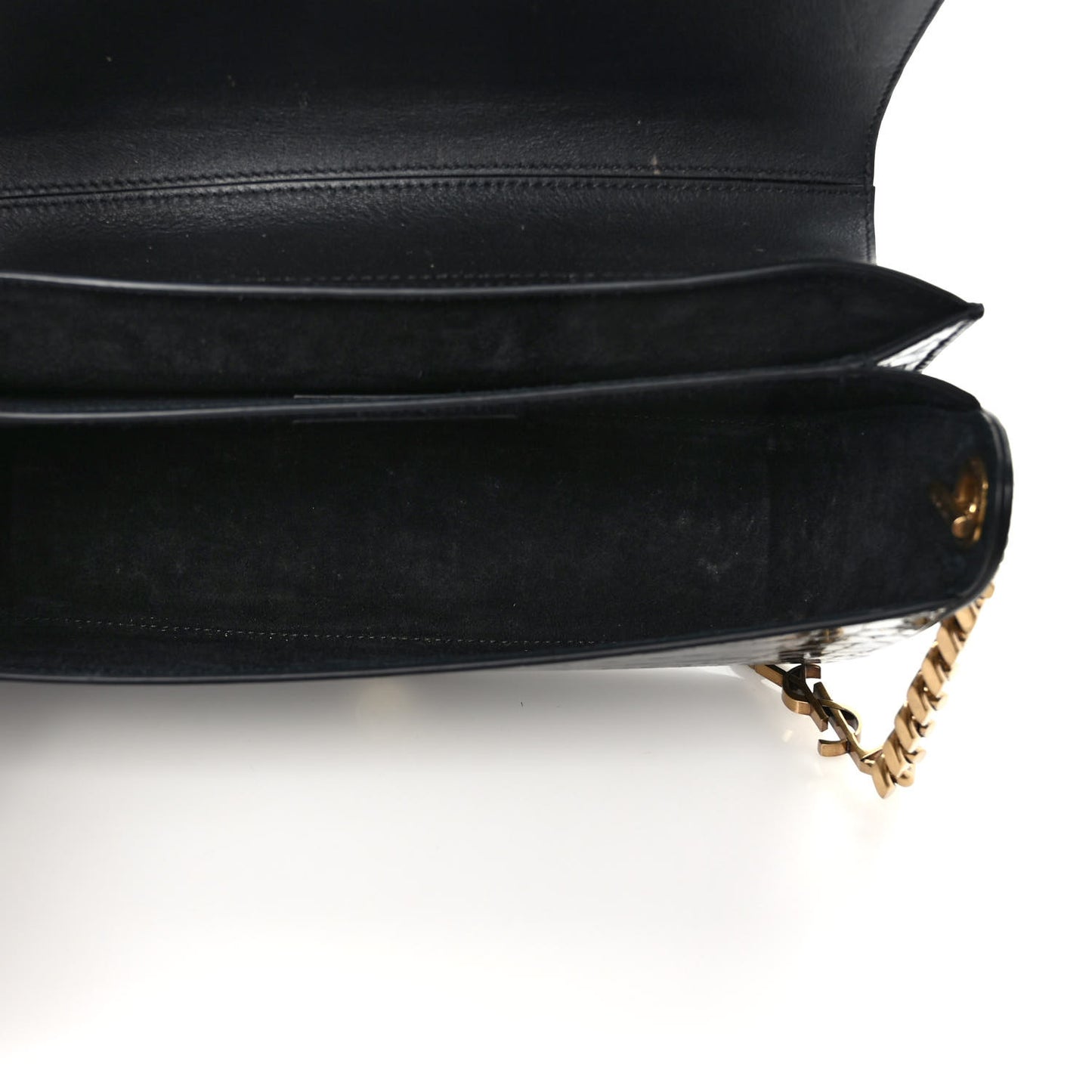 Patent Calfskin Crocodile Embossed Elise Chain Shoulder Bag Black
