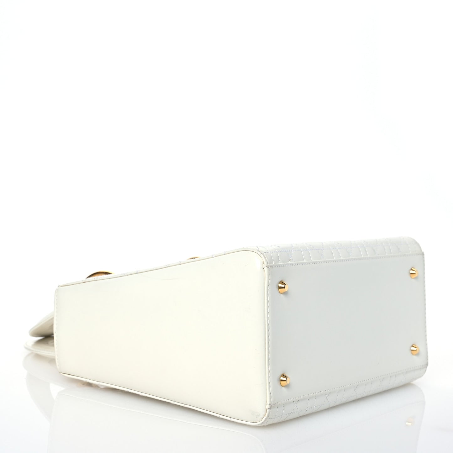 Glazed Calfskin Cannage Medium Lady Dior White