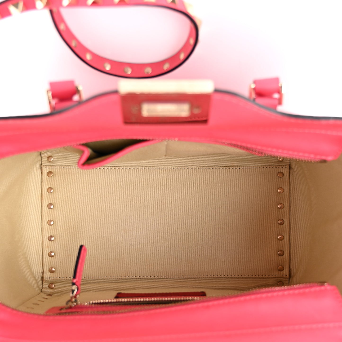 Vitello Small Rockstud Double Handle Tote Raspberry