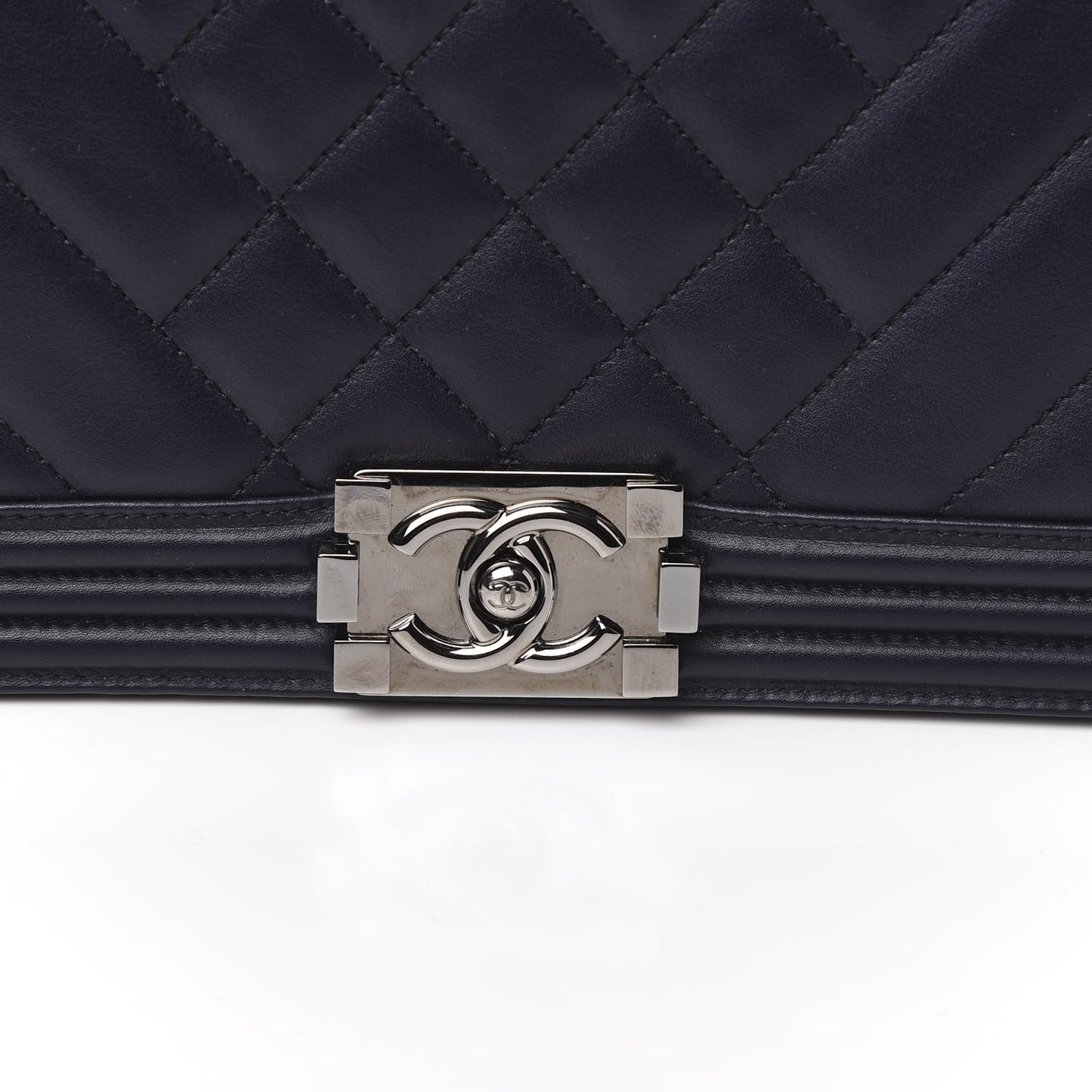 Calfskin Chevron Quilted New Medium Boy Flap Navy Blue