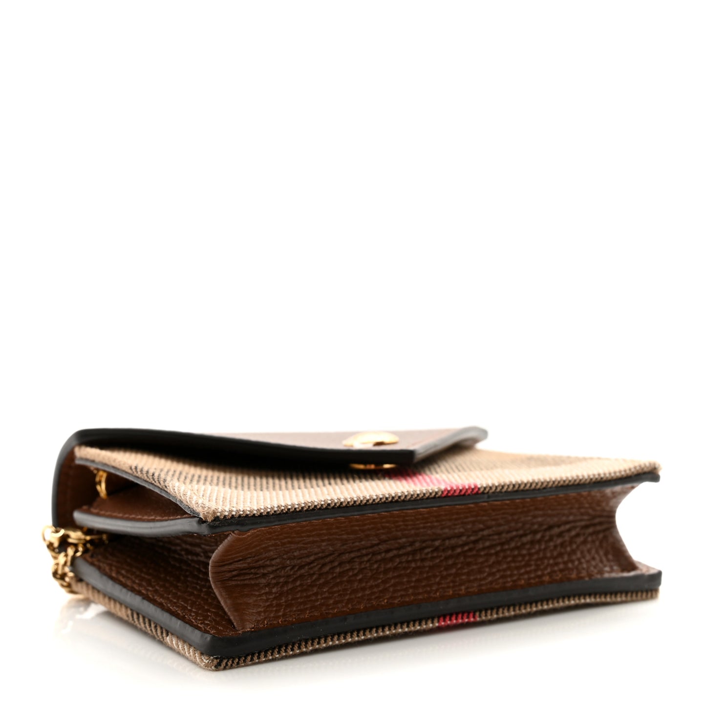 Grainy Calfskin Vintage Check Jade Card Case On Chain Tan