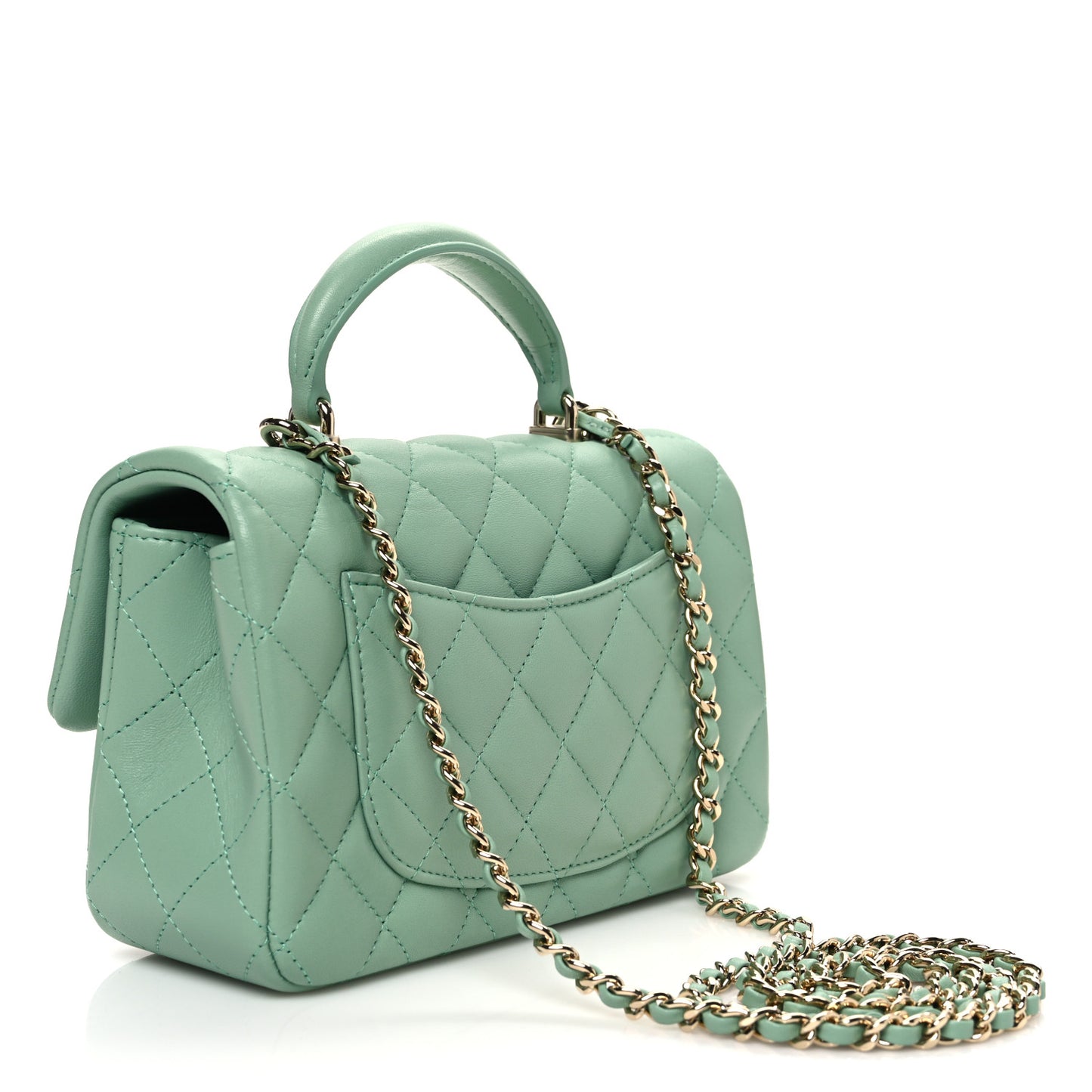 Lambskin Quilted Mini Top Handle Rectangular Flap Light Green