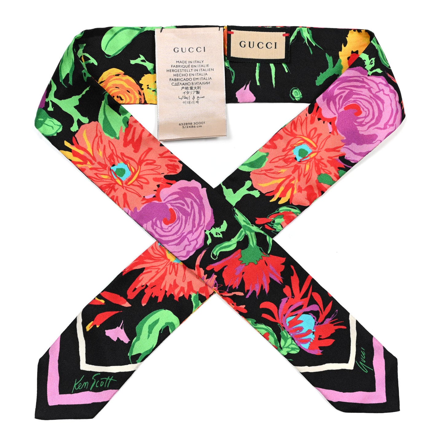 X KEN SCOTT Silk Twill Jennina Neck Bow Scarf Black Pink
