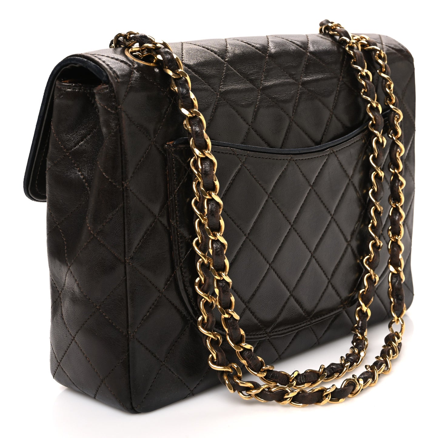 Lambskin Quilted Bi-Color Small Single Flap Dark Brown
