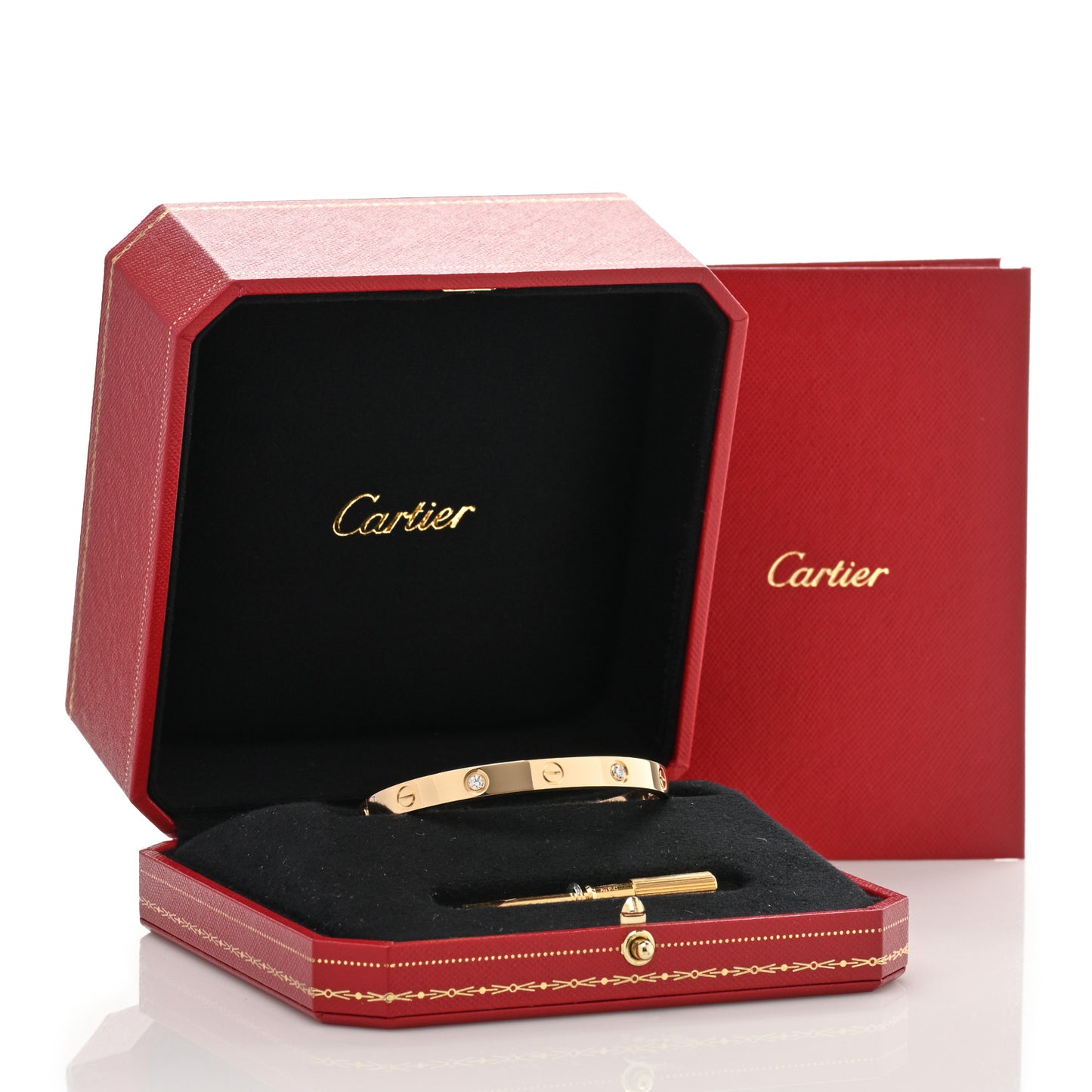 18K Yellow Gold 4 Diamond LOVE Bracelet 17