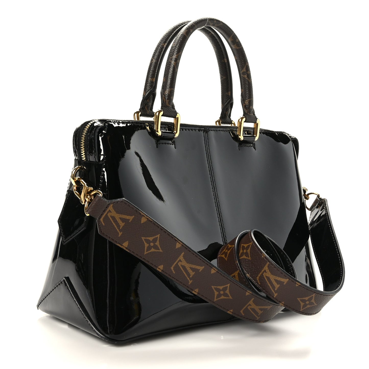Patent Calfskin Miroir Tote Black