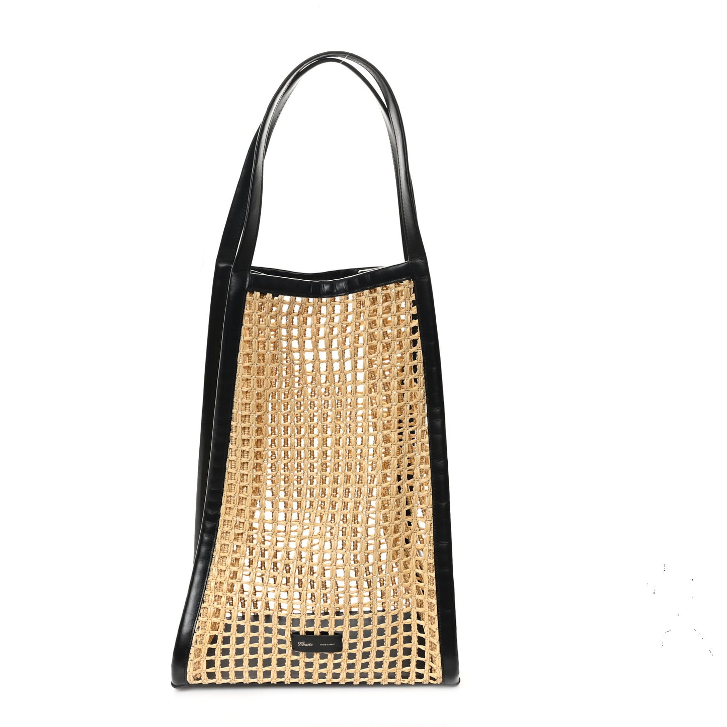 Raffia Calfskin June Cutout Palm Tote Natural Black