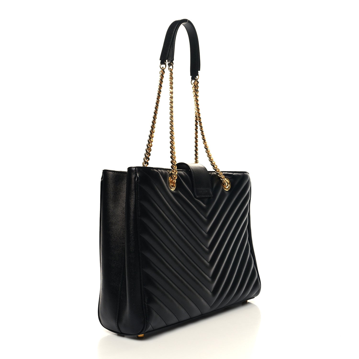 Saint Laurent Grain De Poudre Matelasse Chevron Monogram Shopping Bag Black 3 of 11