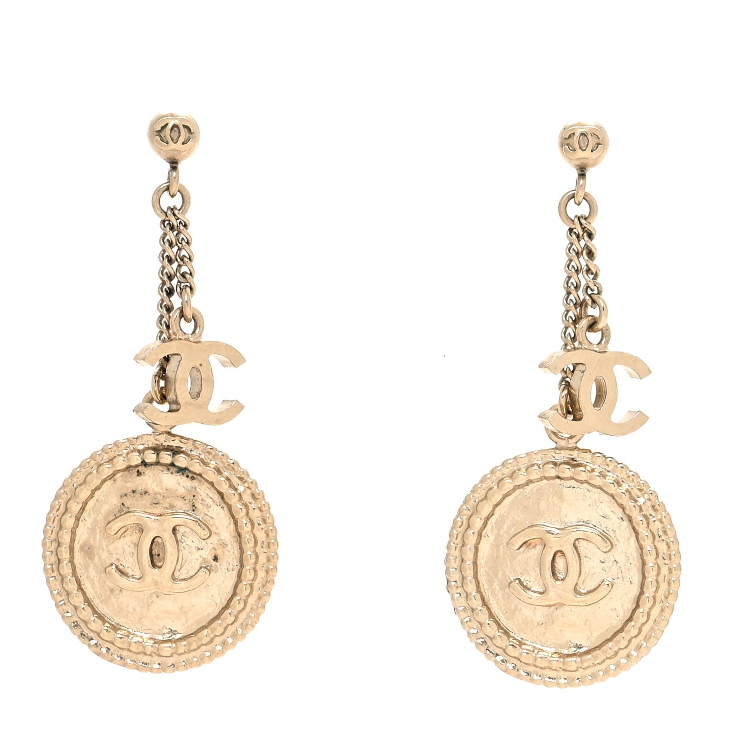 Medallion Clover CC Drop Earrings Light Gold