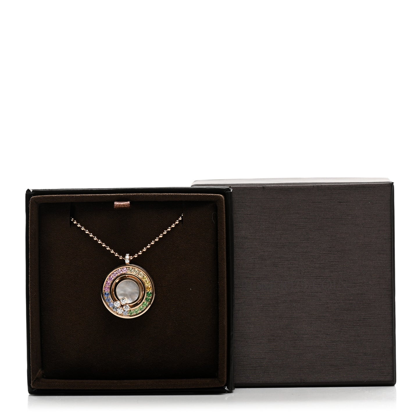 18K Rose Gold Diamond Sapphire Tsavorite Mother of Pearl Love in Verona Rainbow Medallion Necklace