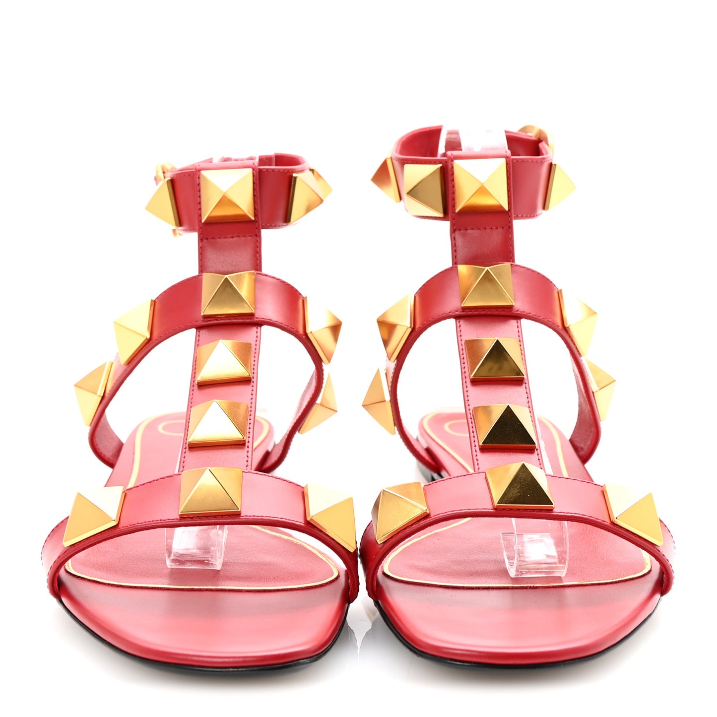 Calfskin Roman Stud Ankle Strap Flat Sandals 38.5 Rosso Valentino