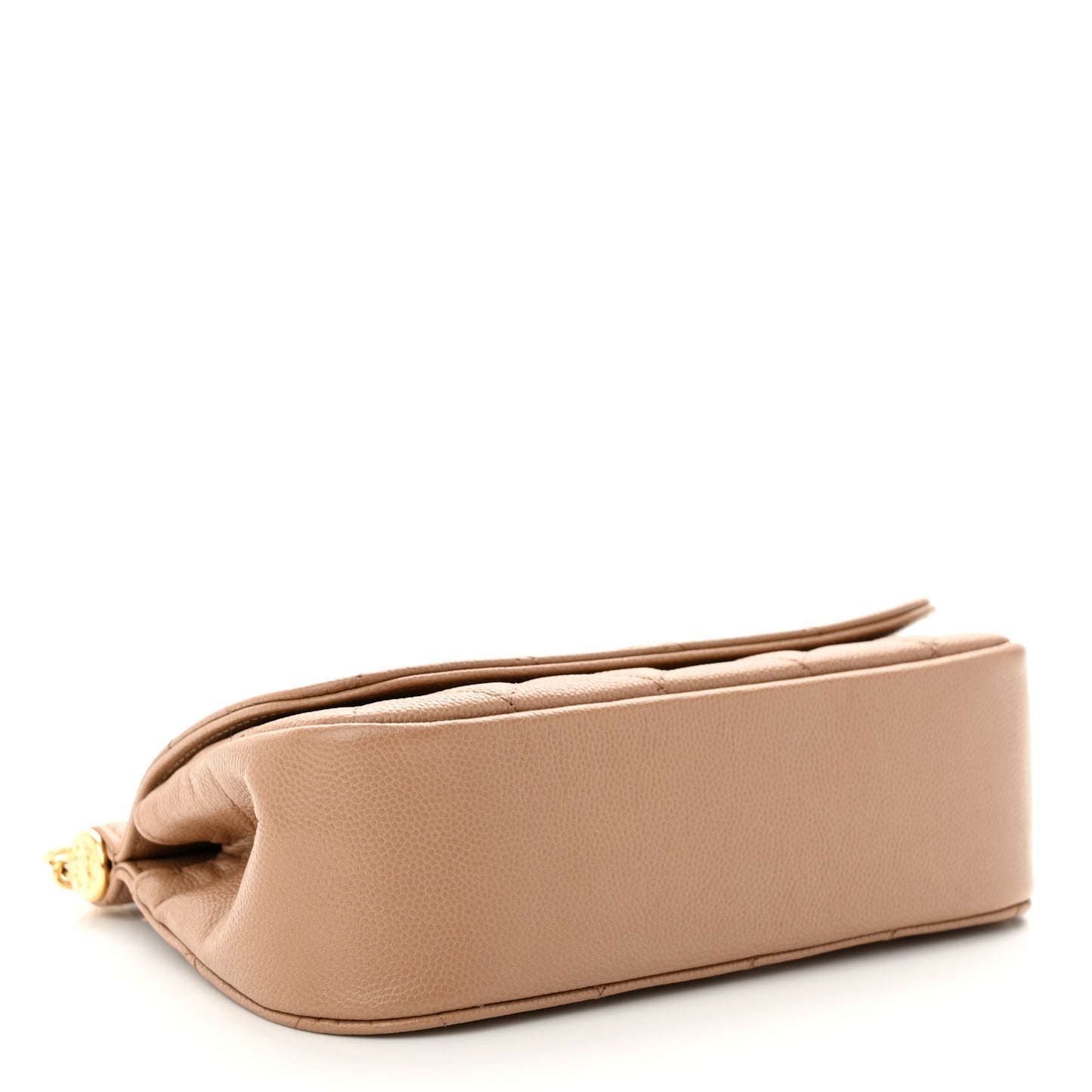 Caviar Quilted Flap Clutch With Chain Beige