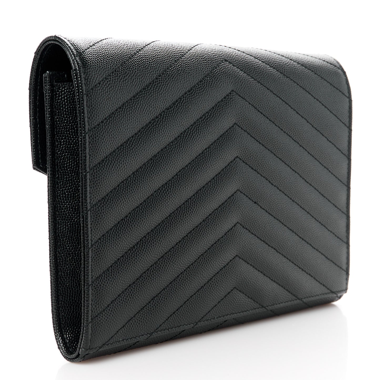Grain De Poudre Matelasse Chevron Monogram Envelope Clutch Black