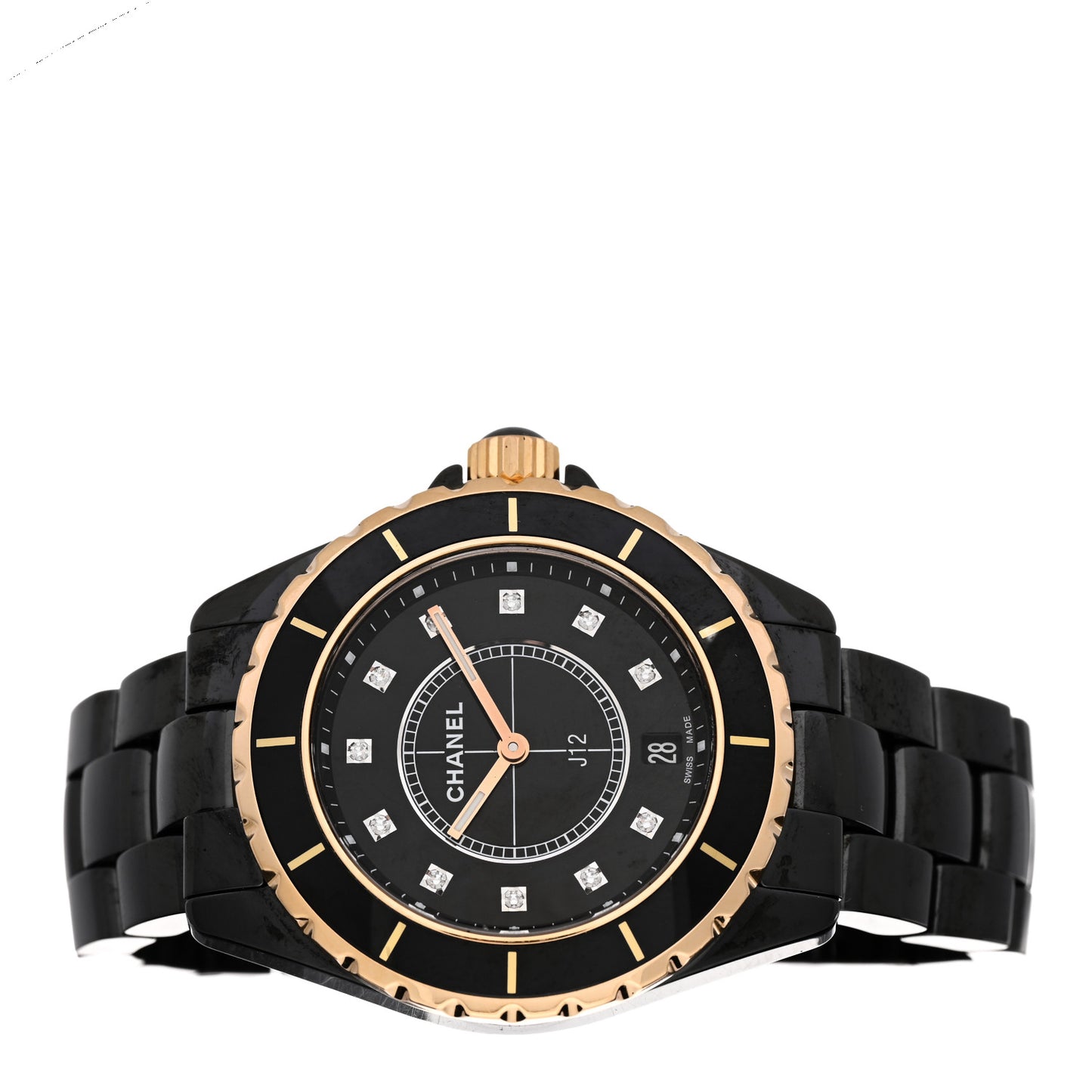 Stainless Steel 18K Yellow Gold Ceramic Diamond 38mm J12 Quartz Watch Black
