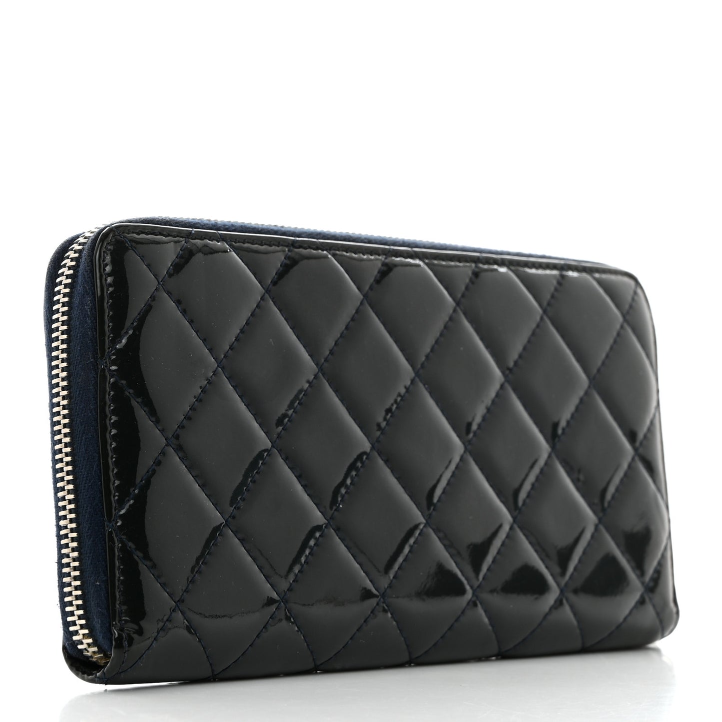 Patent Quilted Zip Around Wallet Blue