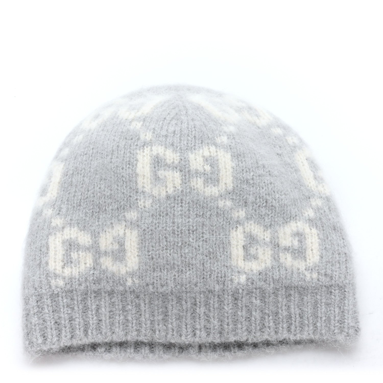 Gucci Alpaca Blend GG Beanie Hat L Light Grey White 1781066 