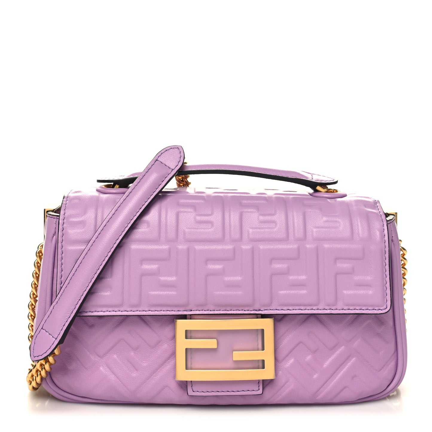 Nappa FF Embossed Small Midi Chain Baguette Violetta