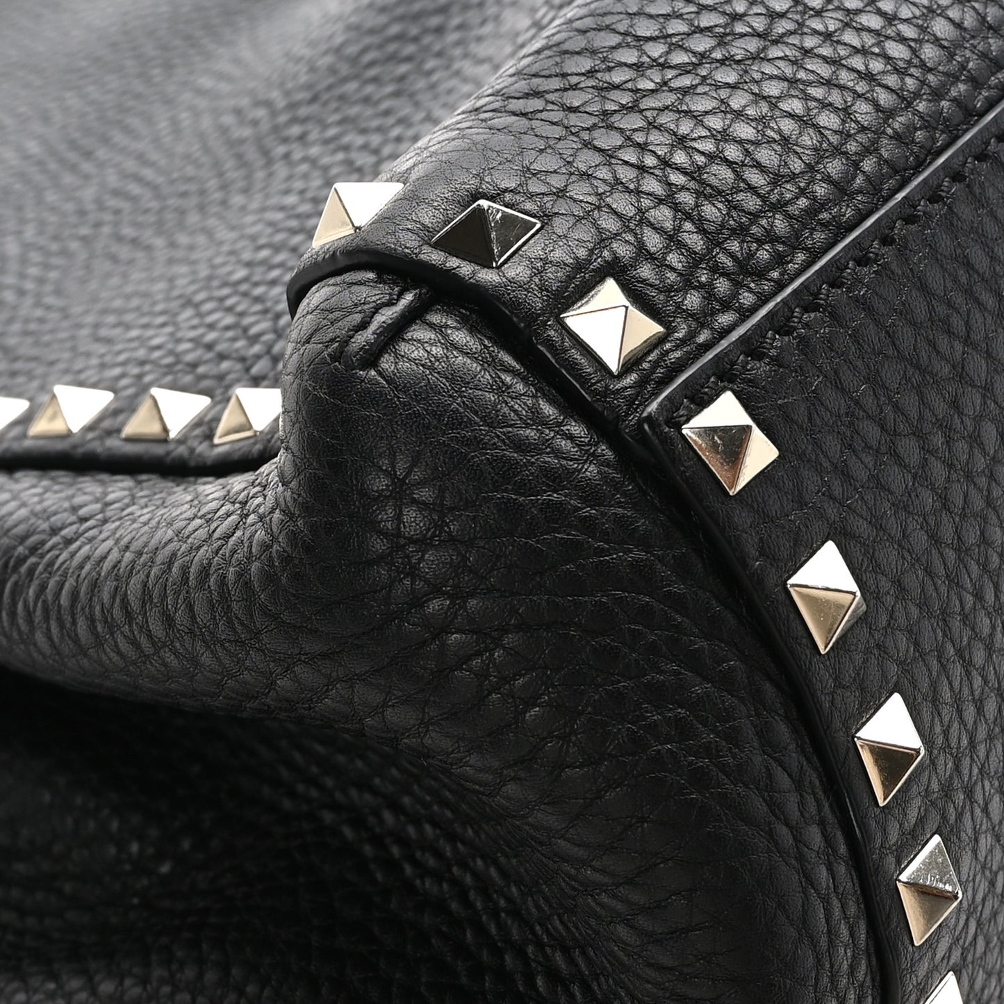 VALENTINO GARAVANI Grained Calfskin Rockstud Double Handle Cinch Tote Black