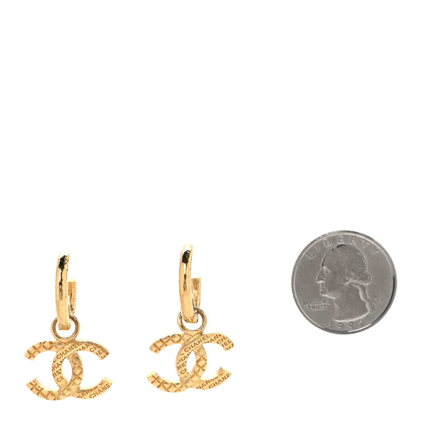 Quilted CC Logo Hoop Earrings Gold