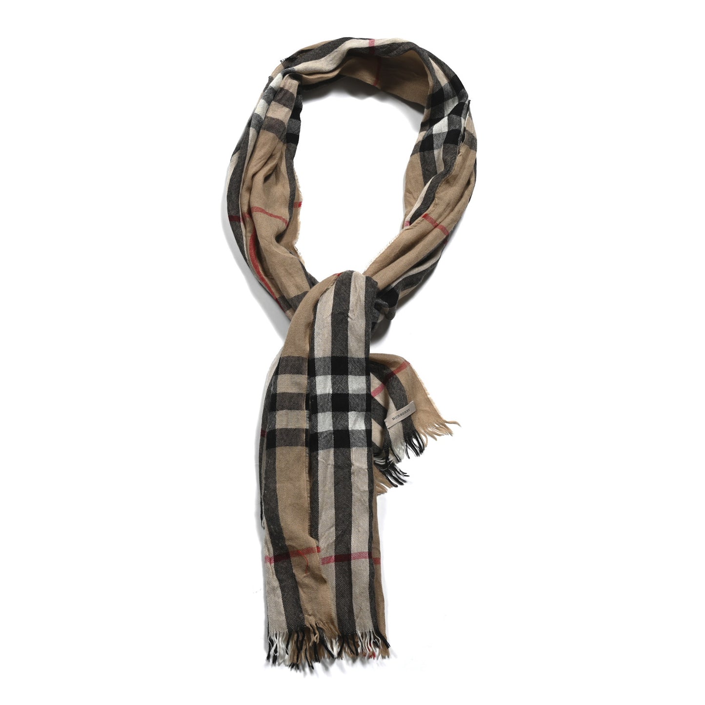 Wool Silk Gauze Giant Check Lightweight Scarf Archive Beige