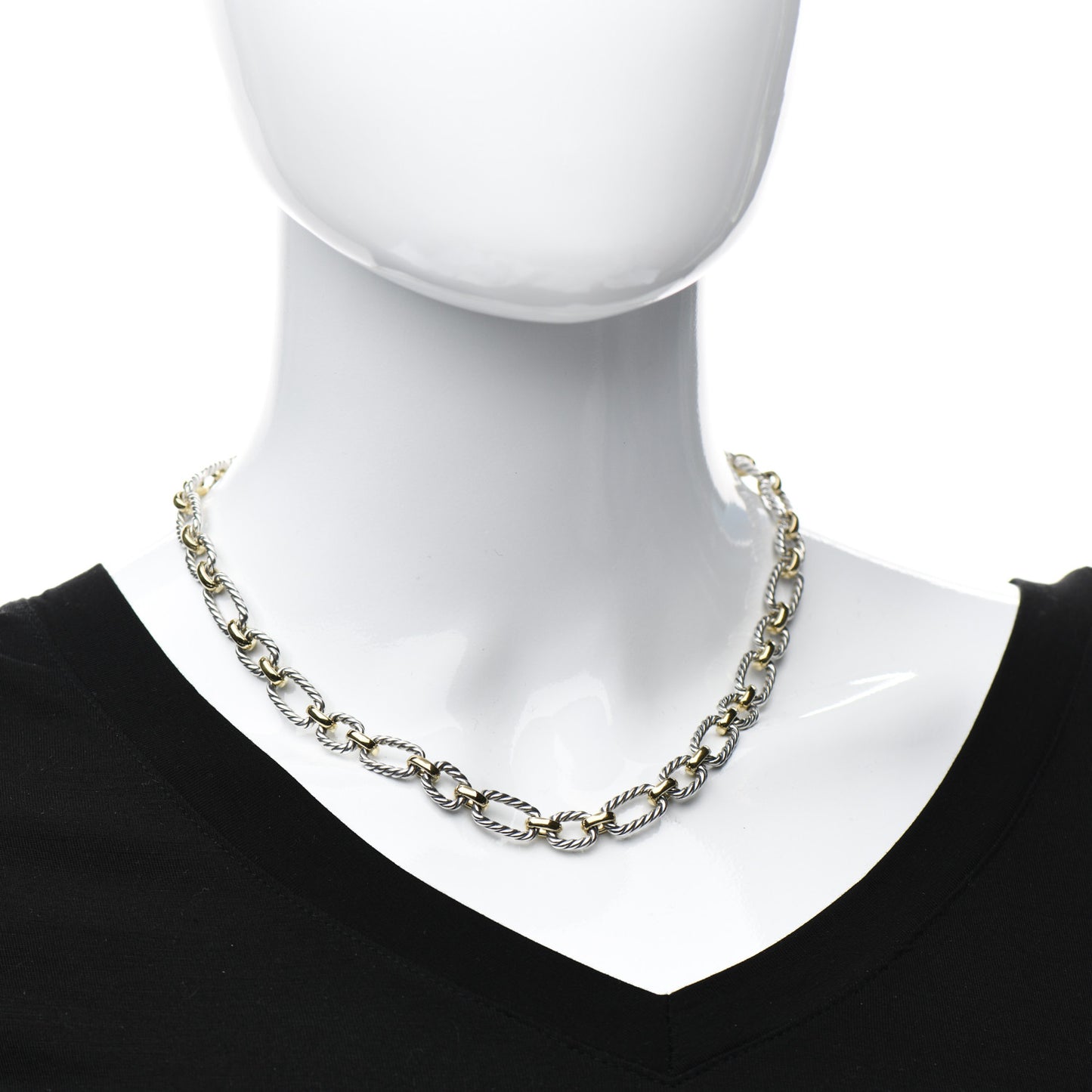 Sterling Silver 18K Yellow Gold Blue Sapphire 9.5mm Cushion Link Necklace