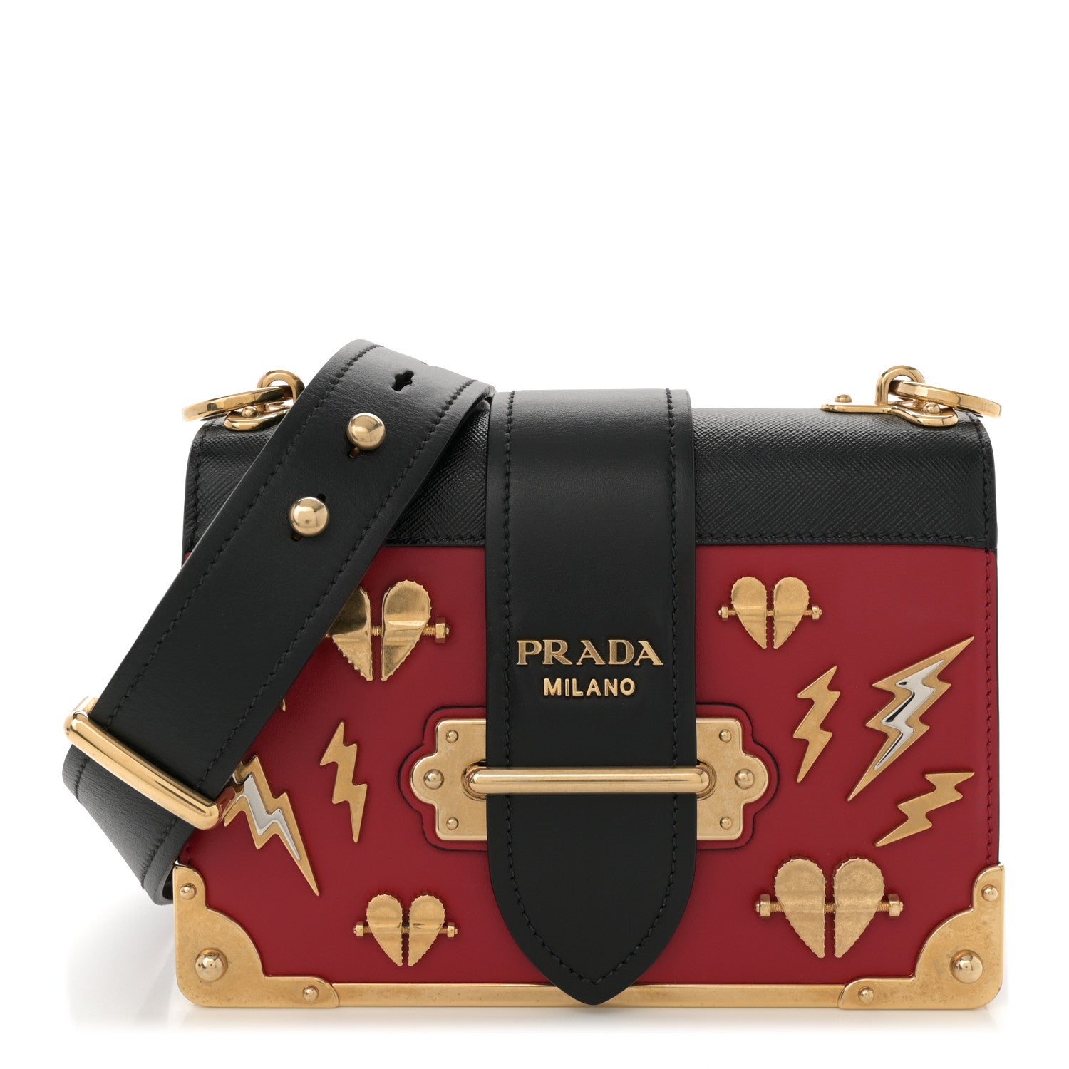 Prada City Calfskin Saffiano Cahier Hearts Bag Fuoco Black 1 of 12