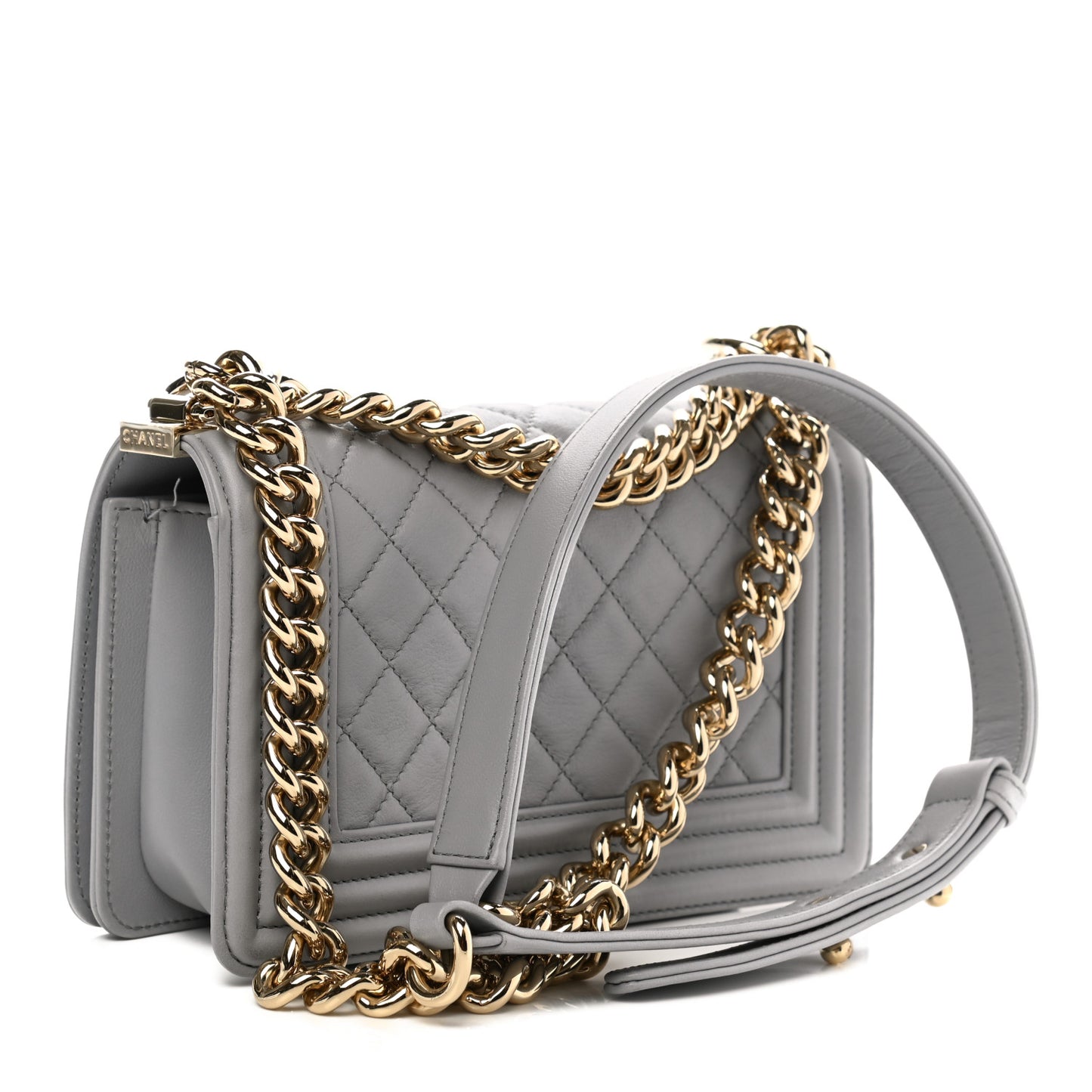 Calfskin Quilted Small Boy Flap Grey
