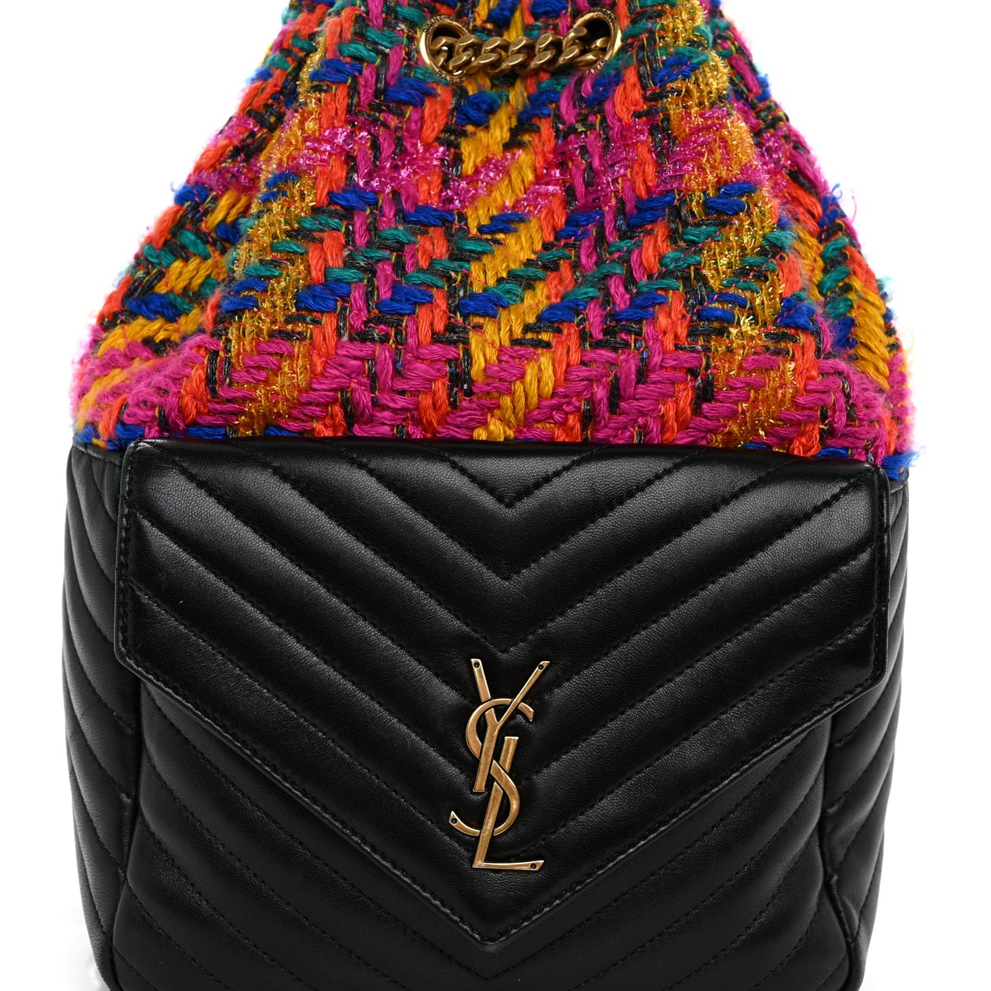 Tweed Lambskin Matelasse Monogram Joe Backpack Black Rosso Multicolor