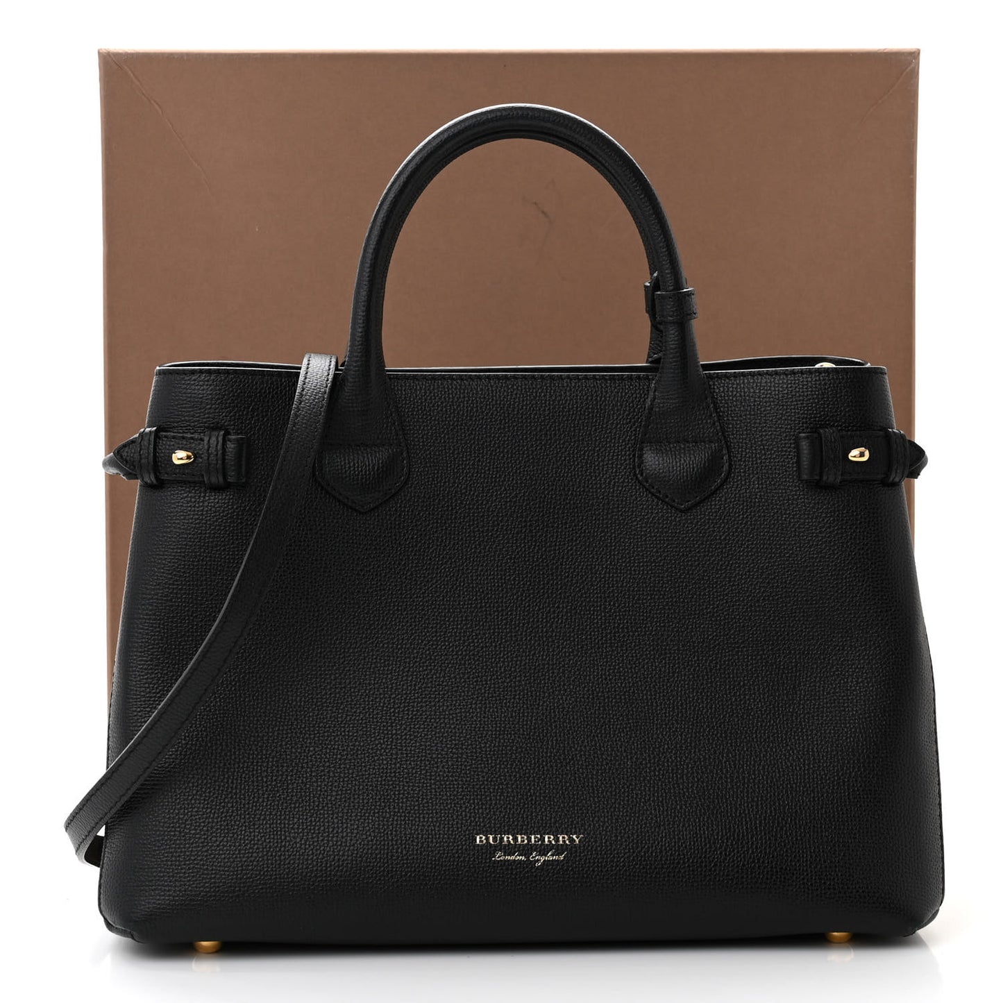 Grainy Calfskin House Check Medium Banner Tote Black