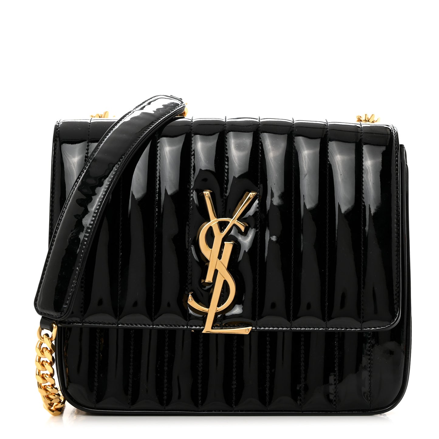 Patent Matelasse Monogram Large Vicky Chain Bag Black