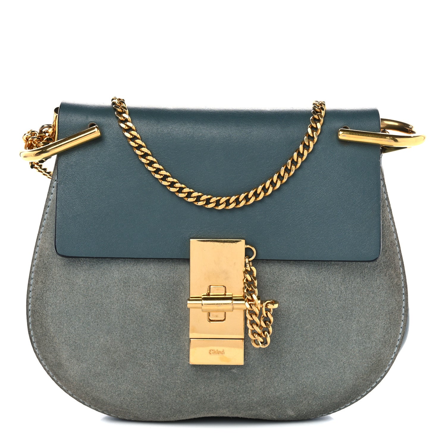 Chloe Suede Smooth Calfskin Mini Drew Shoulder Bag Cloudy Blue 1 of 12