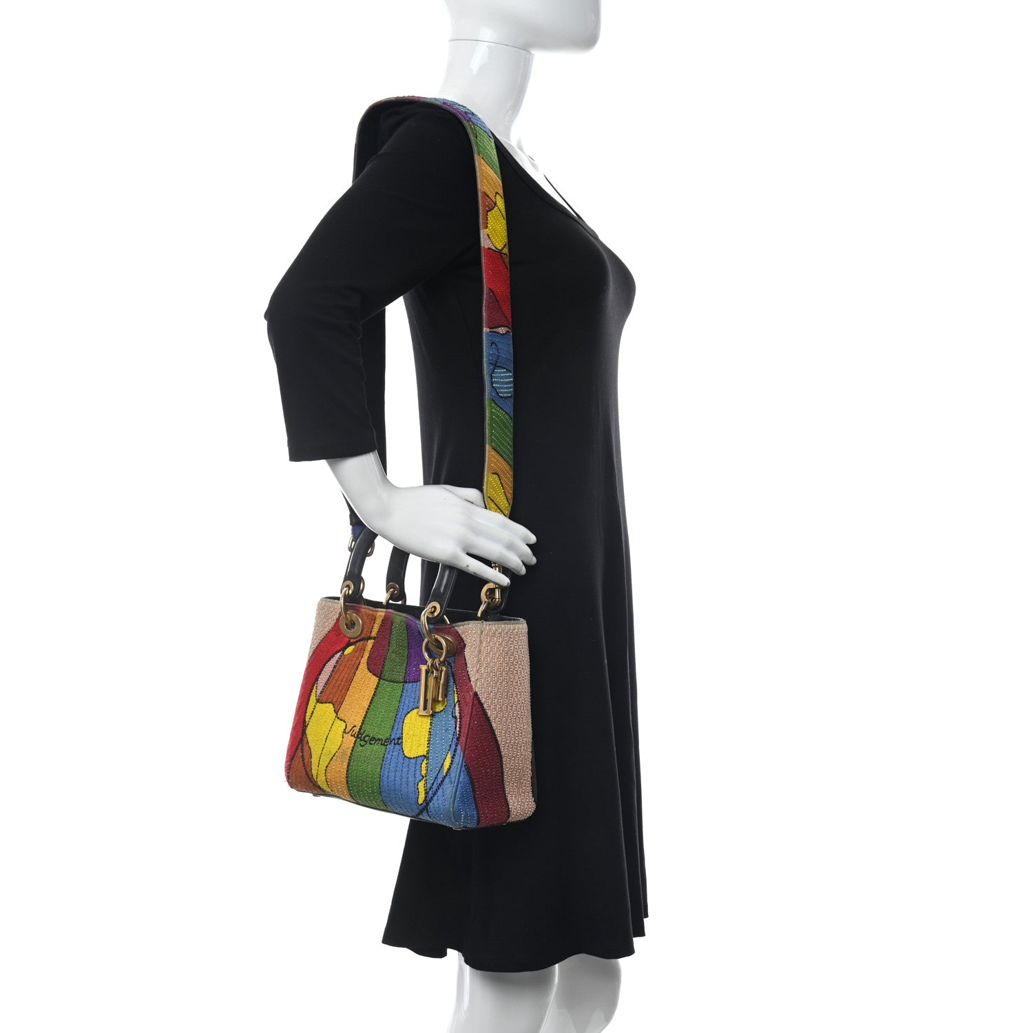 Christian Dior Silk Calfskin Beaded Tarot Judgement Medium Lady Dior Multicolor 2 of 24