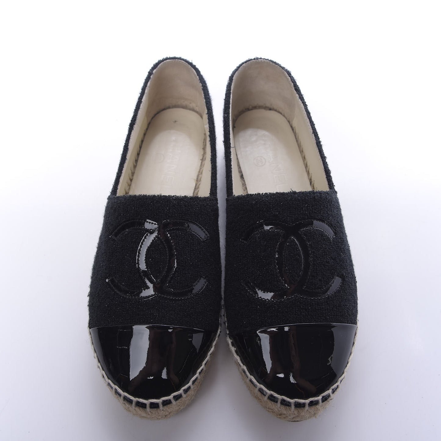 Fabric Patent Calfskin CC Espadrilles 36 Black