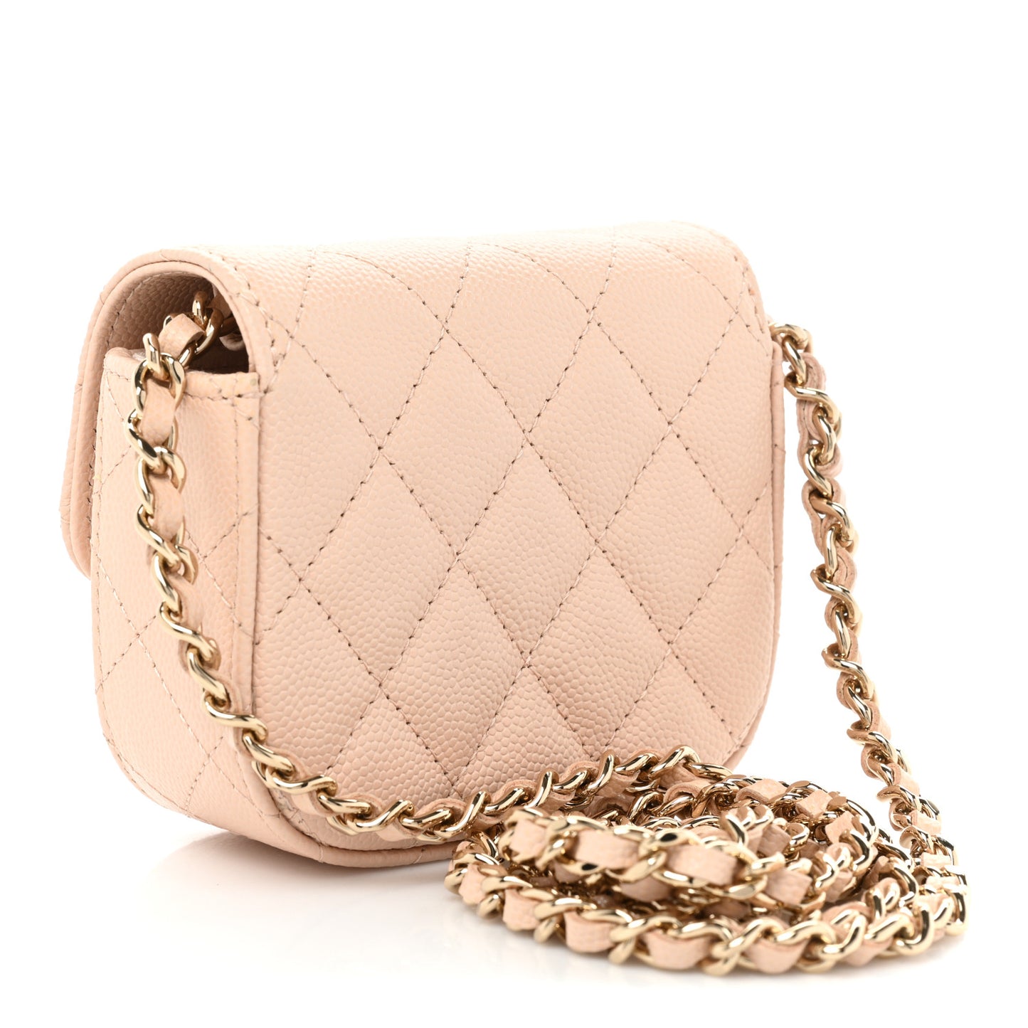 Caviar Quilted Mini Clutch With Chain Light Beige