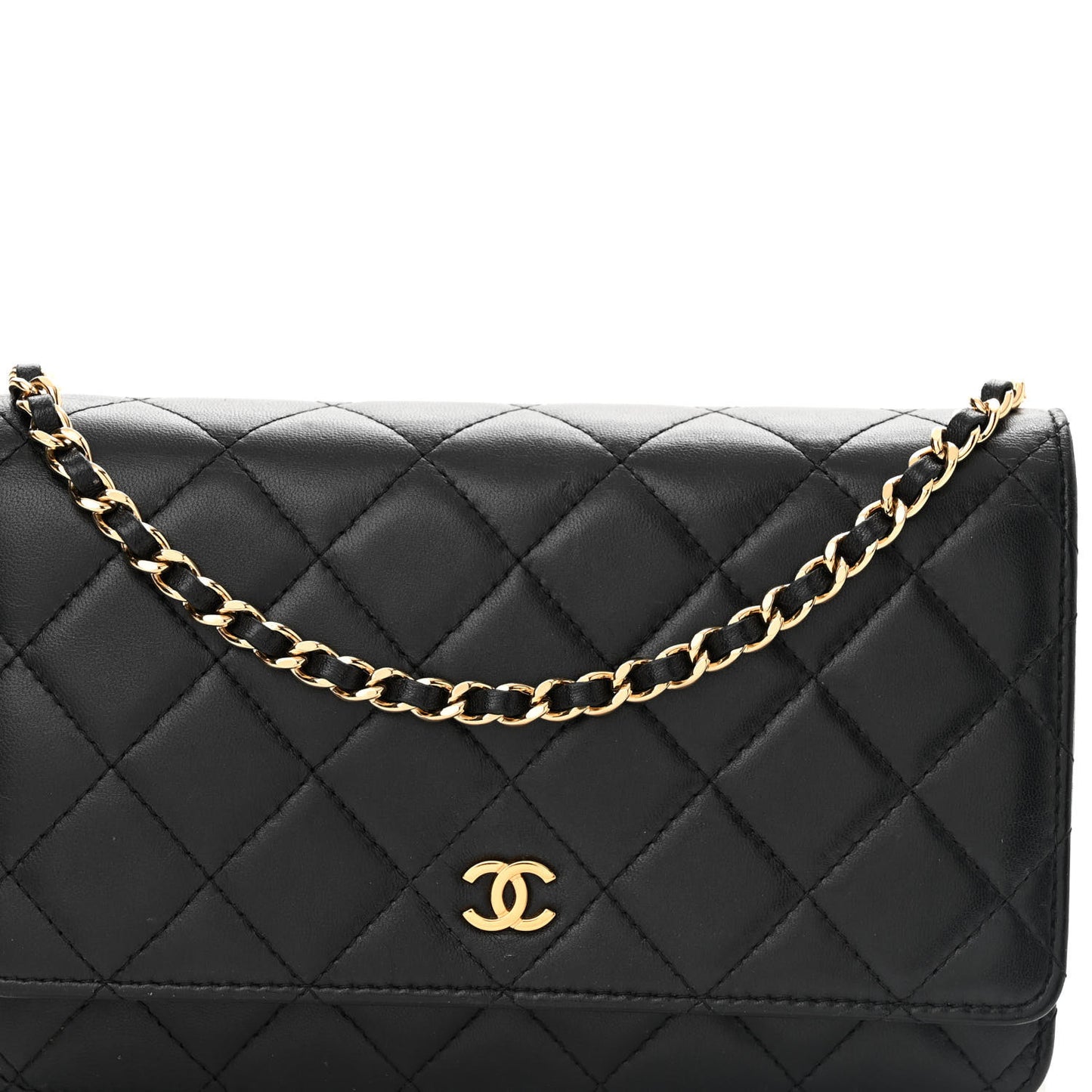 Lambskin Quilted Wallet On Chain WOC Black