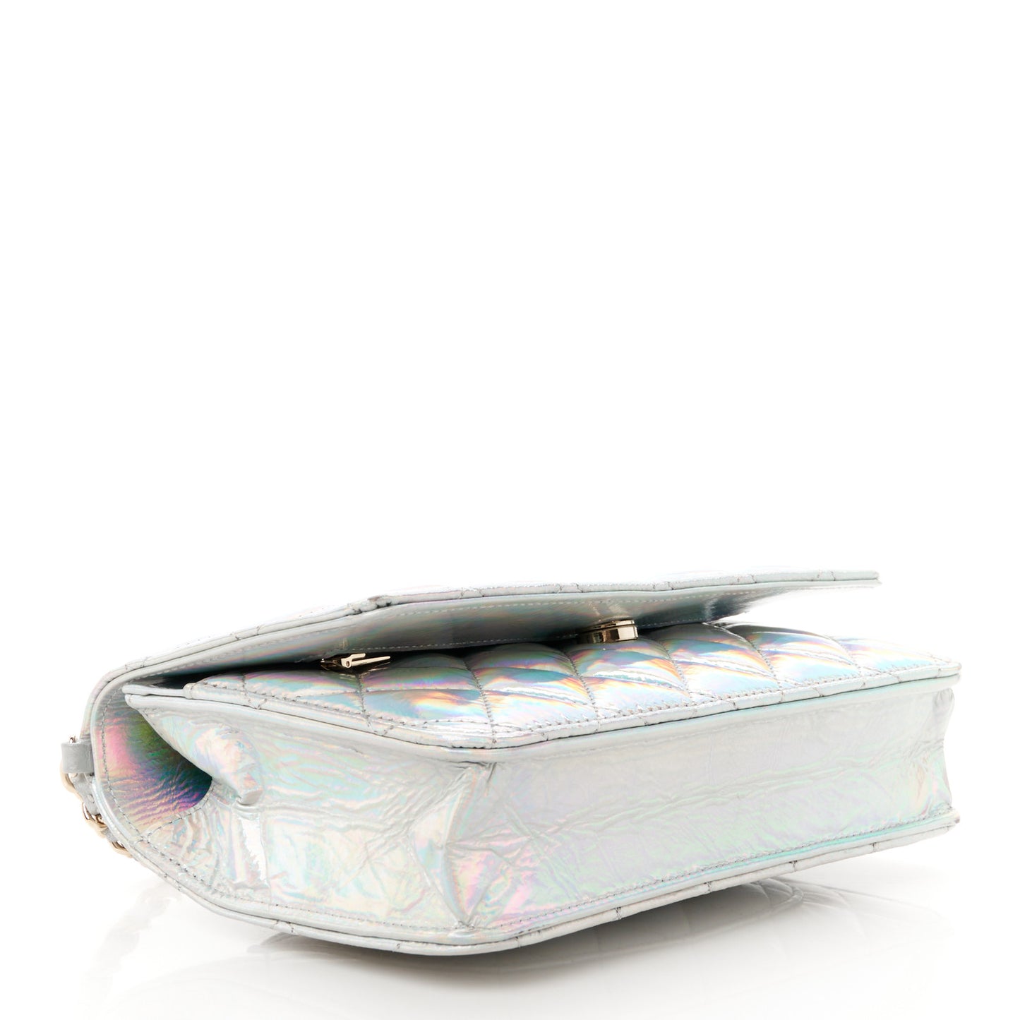 Iridescent Goatskin Quilted Wallet On Chain WOC Silver
