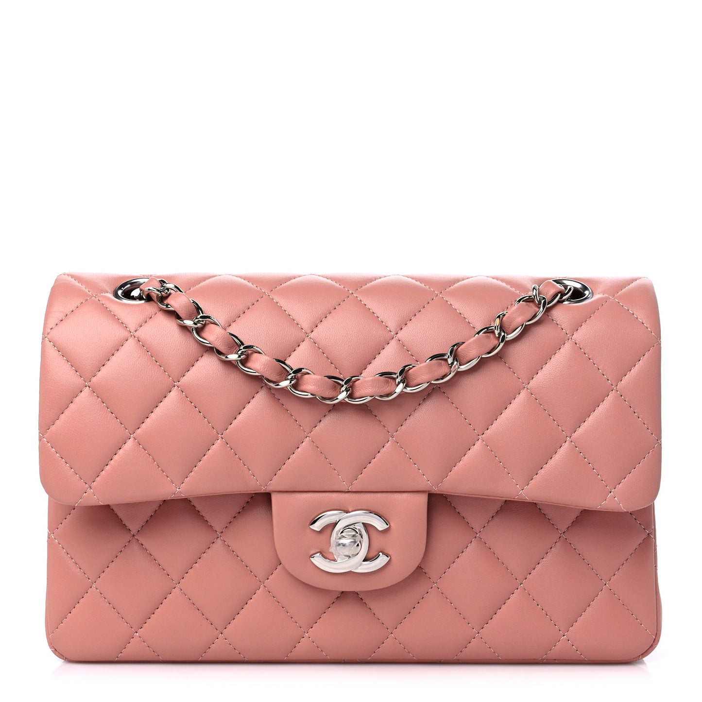Lambskin Quilted Small Double Flap Dark Pink