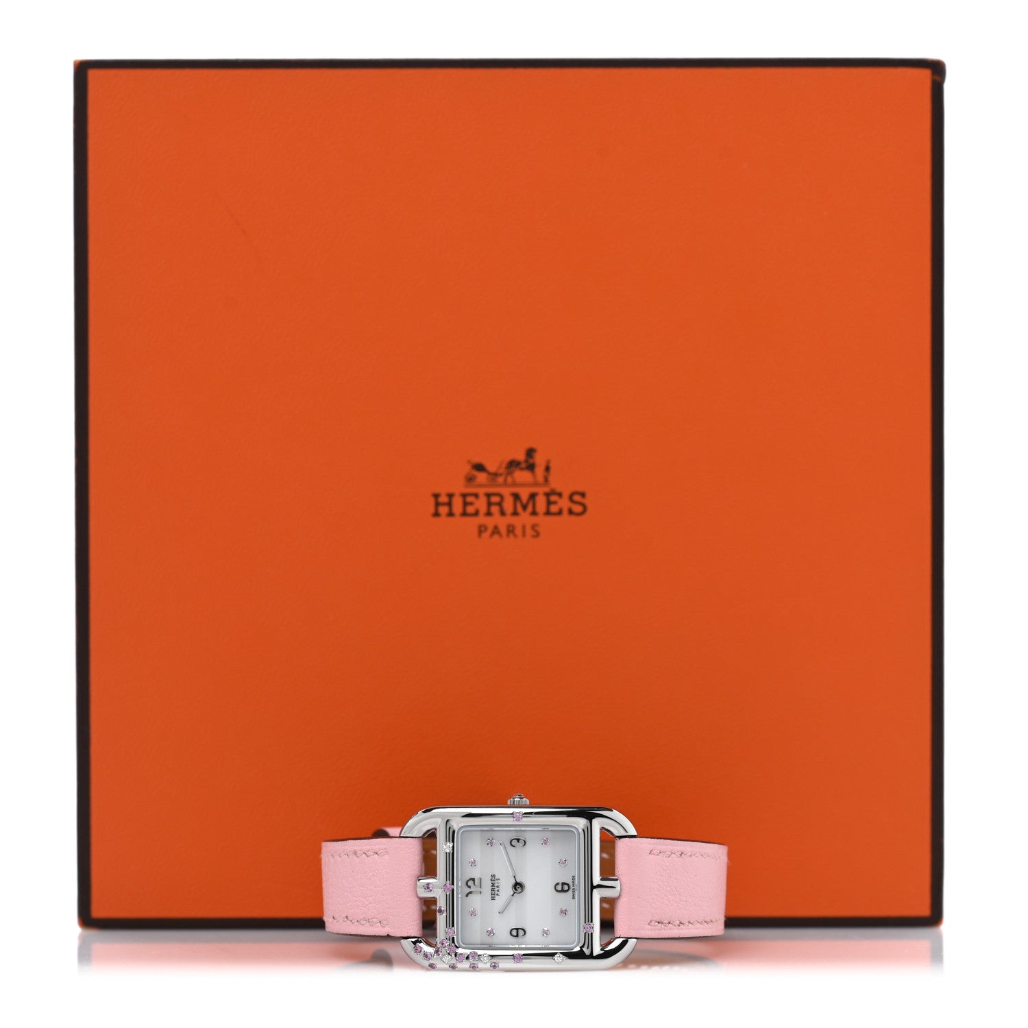 Hermes Stainless Steel Swift Diamond Pink Sapphire Mother of Pearl 23mm Cape Cod Quartz Watch Rose Sakura 5 of 5