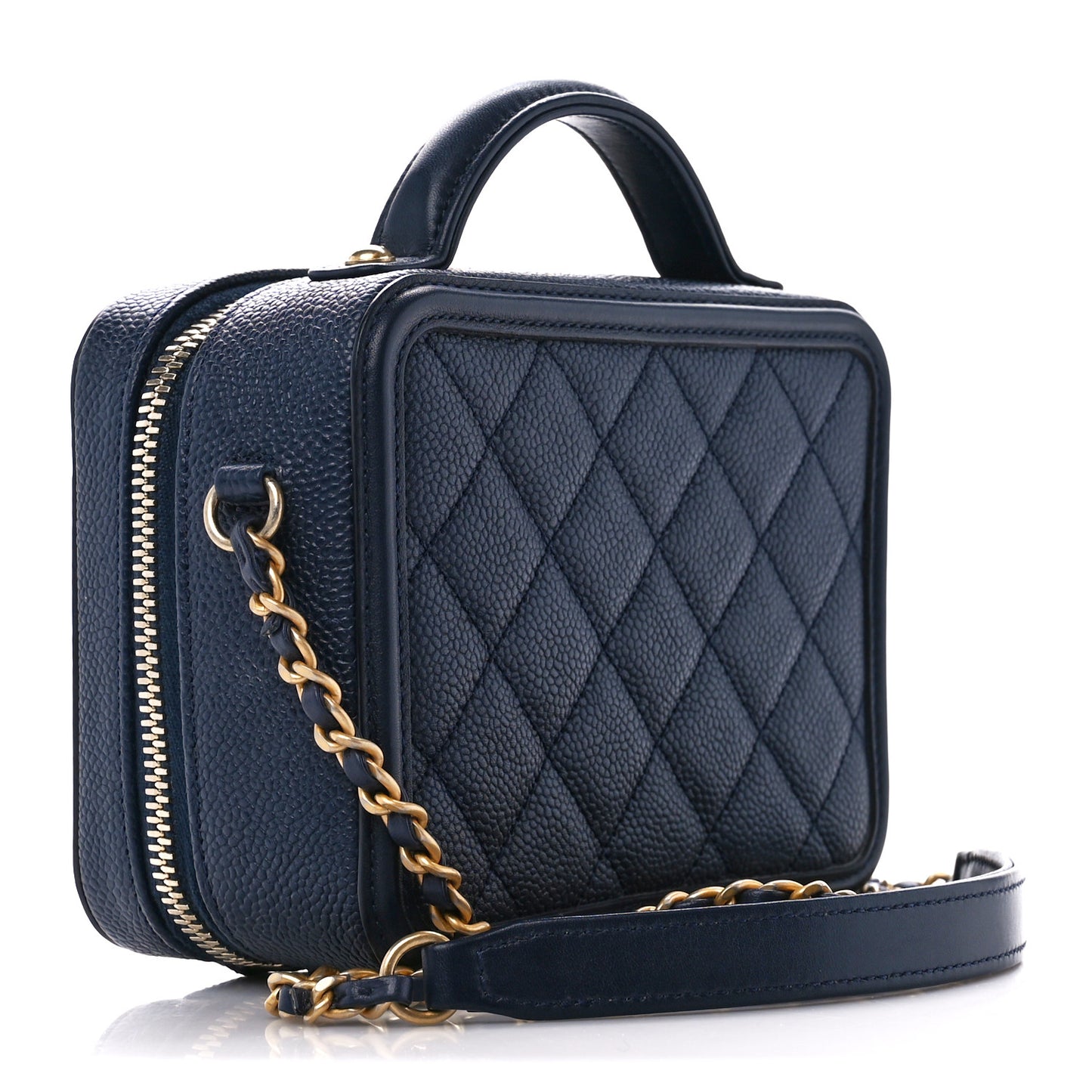 Caviar Quilted Small CC Filigree Vanity Case Navy