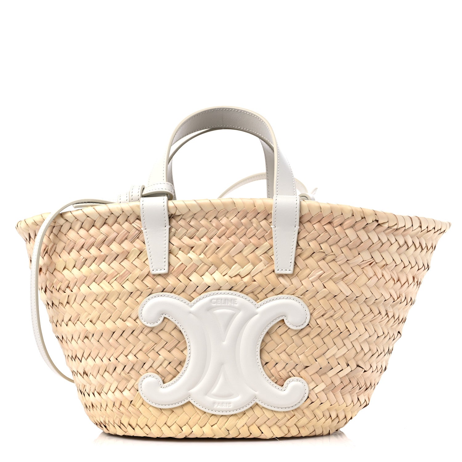 CELINEサッチェルバッグ Celine Raffia Calfskin Triomphe Teen Panier White 1254477