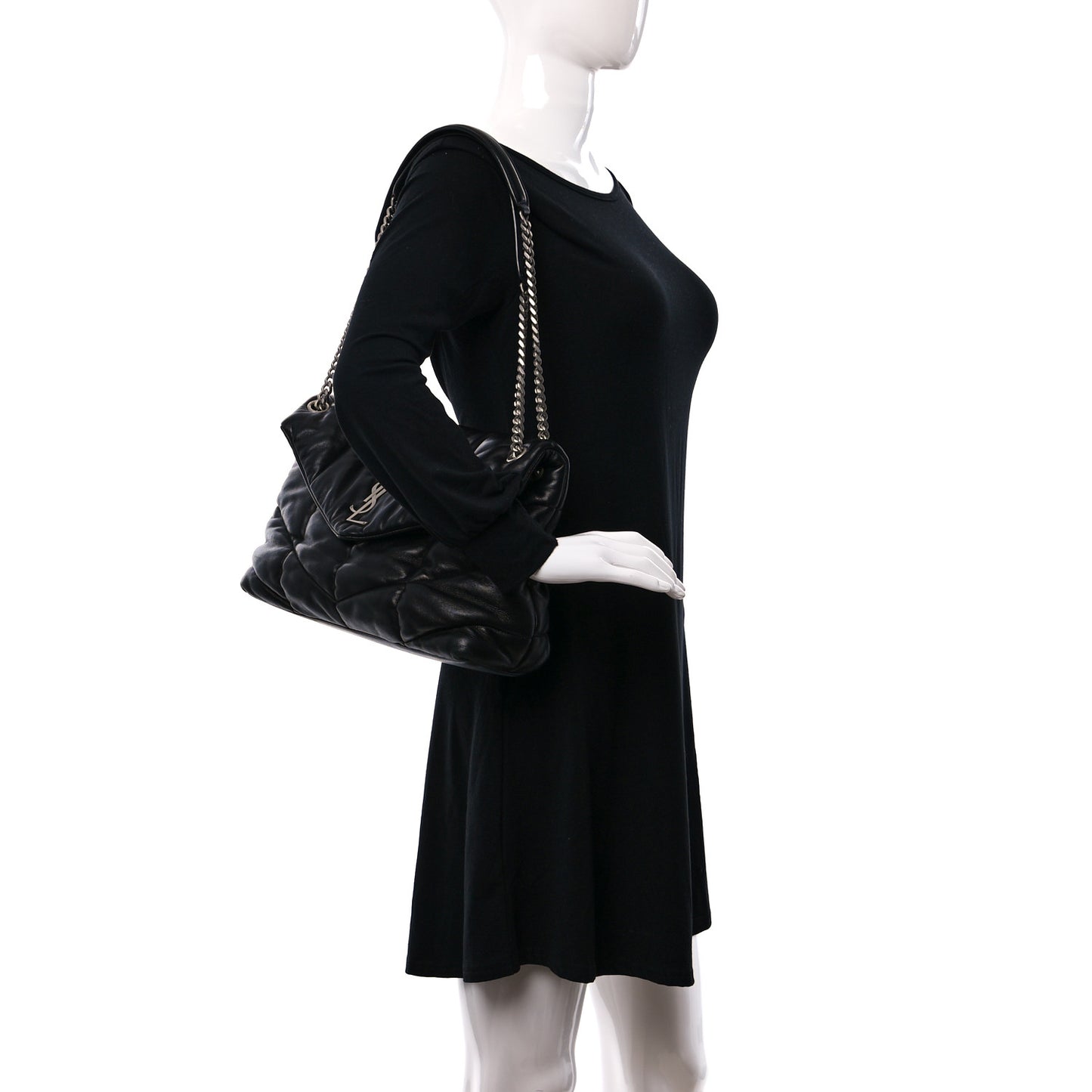 Lambskin Quilted Medium Loulou Puffer Monogram Chain Satchel Black