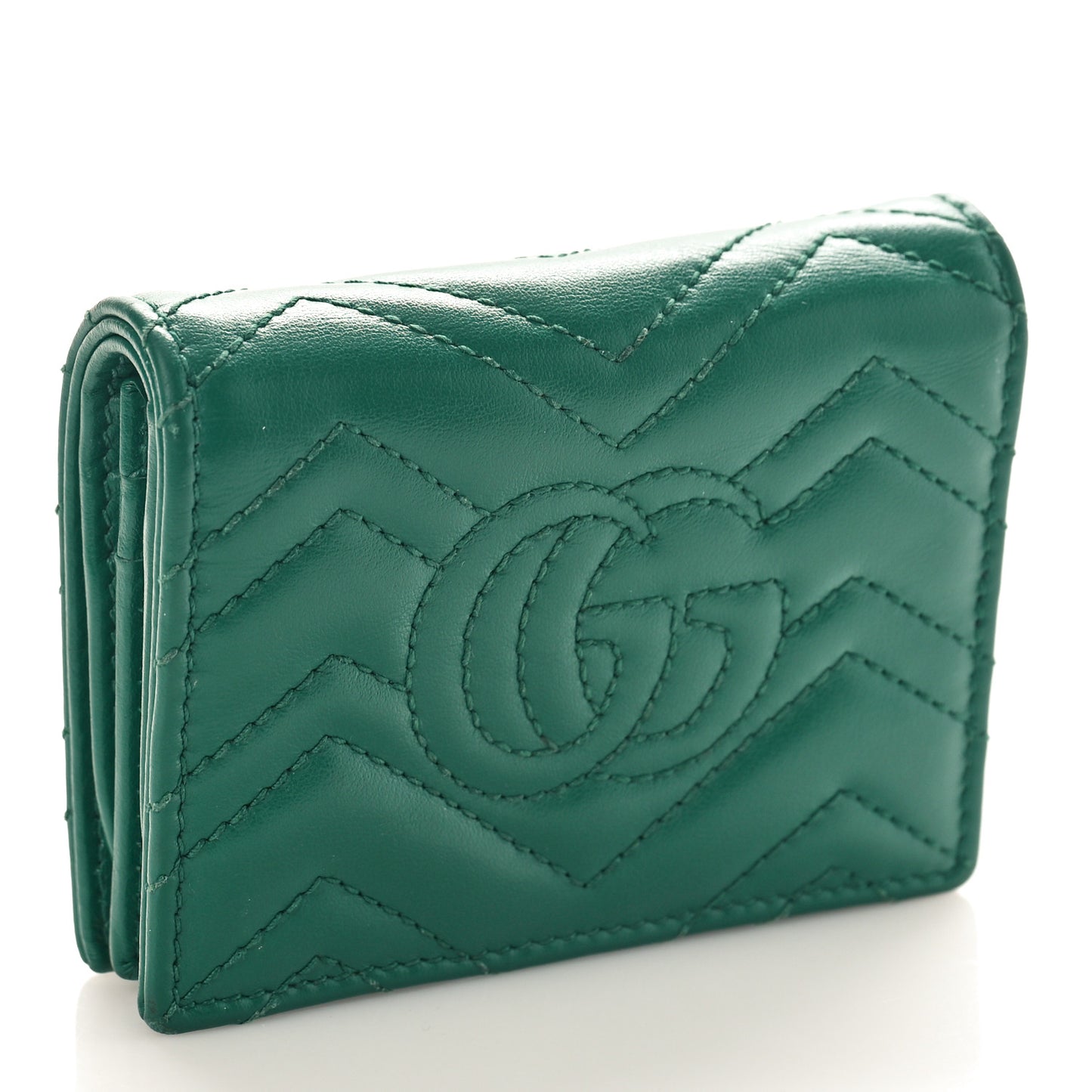 Calfskin Matelasse GG Marmont Card Case Wallet Emerald