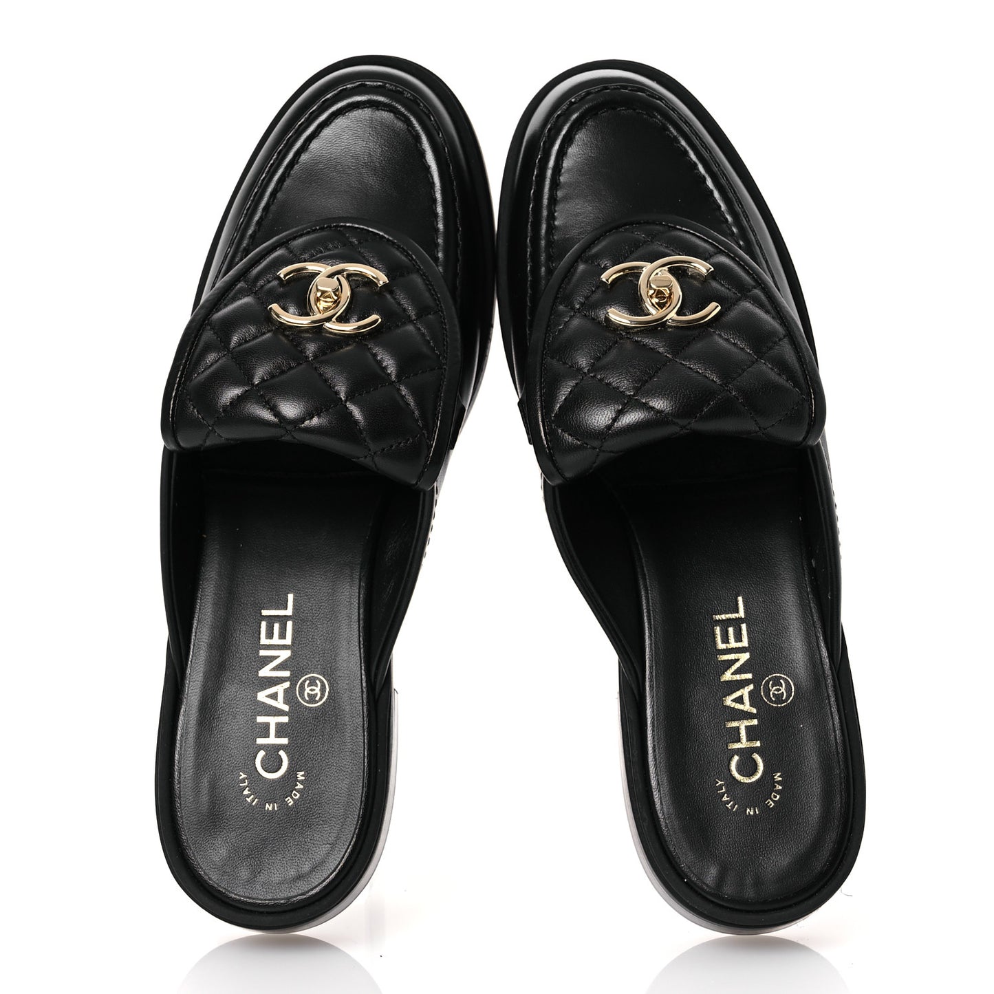 Lambskin Quilted CC Turnlock Mules 39.5 Black