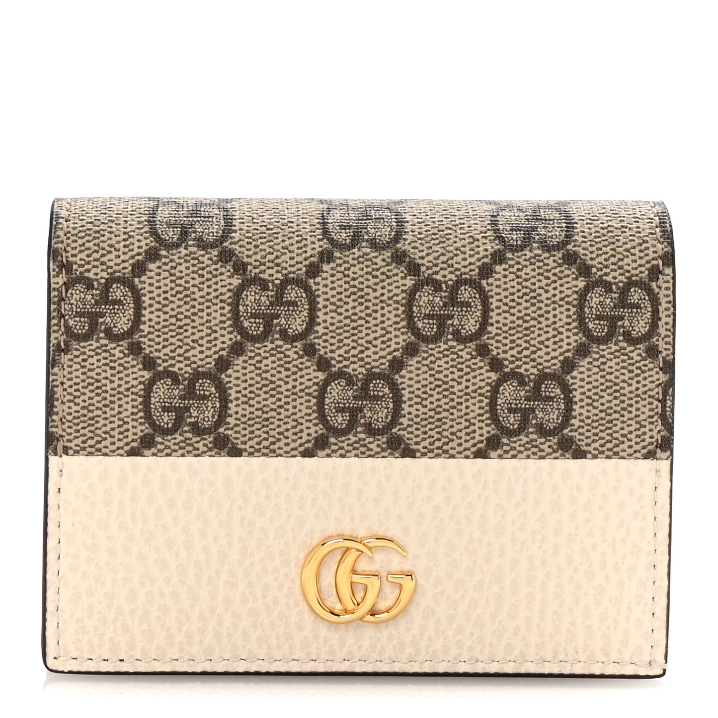 Dollar Calfskin GG Supreme Monogram GG Marmont Card Case Mystic White Beige Ebony