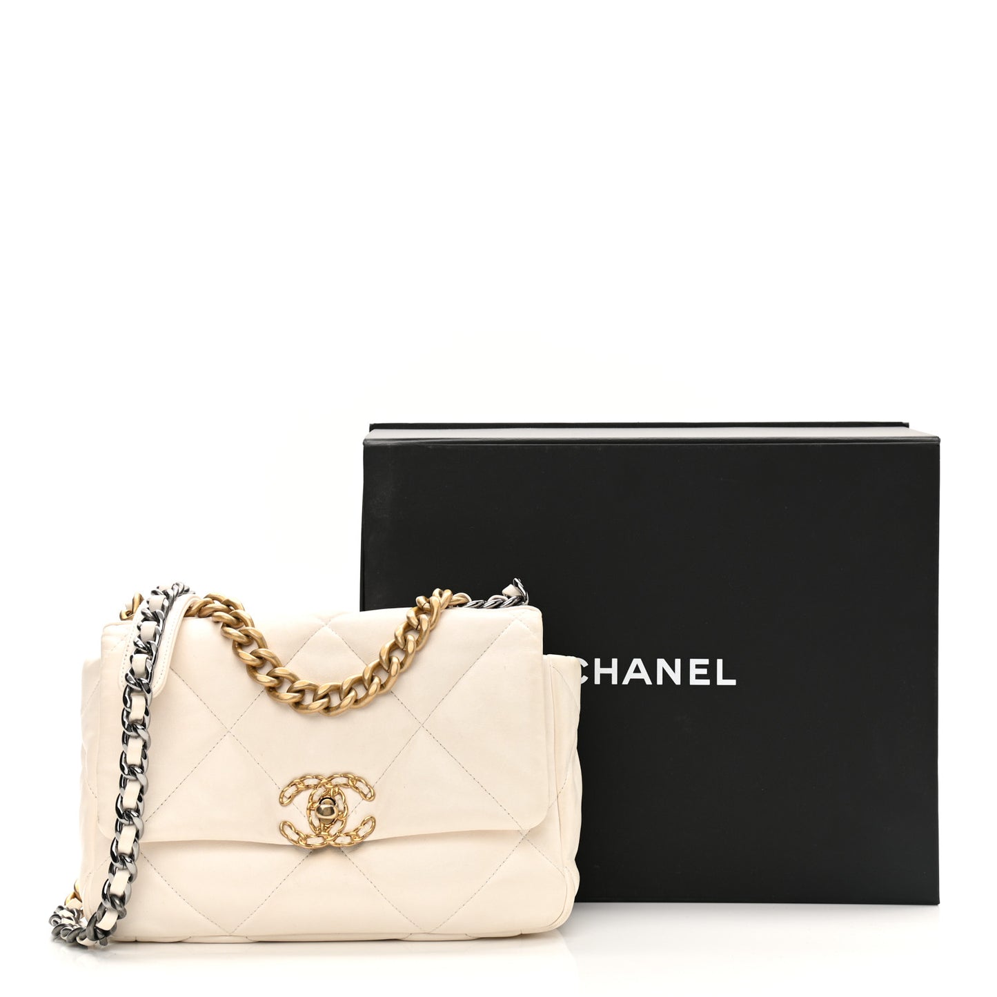 Lambskin Quilted Medium Chanel 19 Flap White