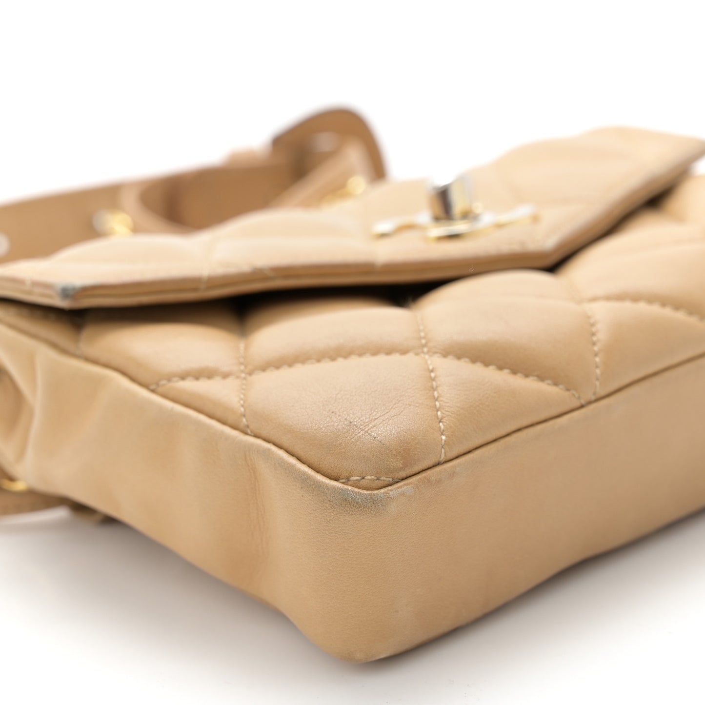 Lambskin Quilted Flap Waist Belt Bag 70 28 Beige