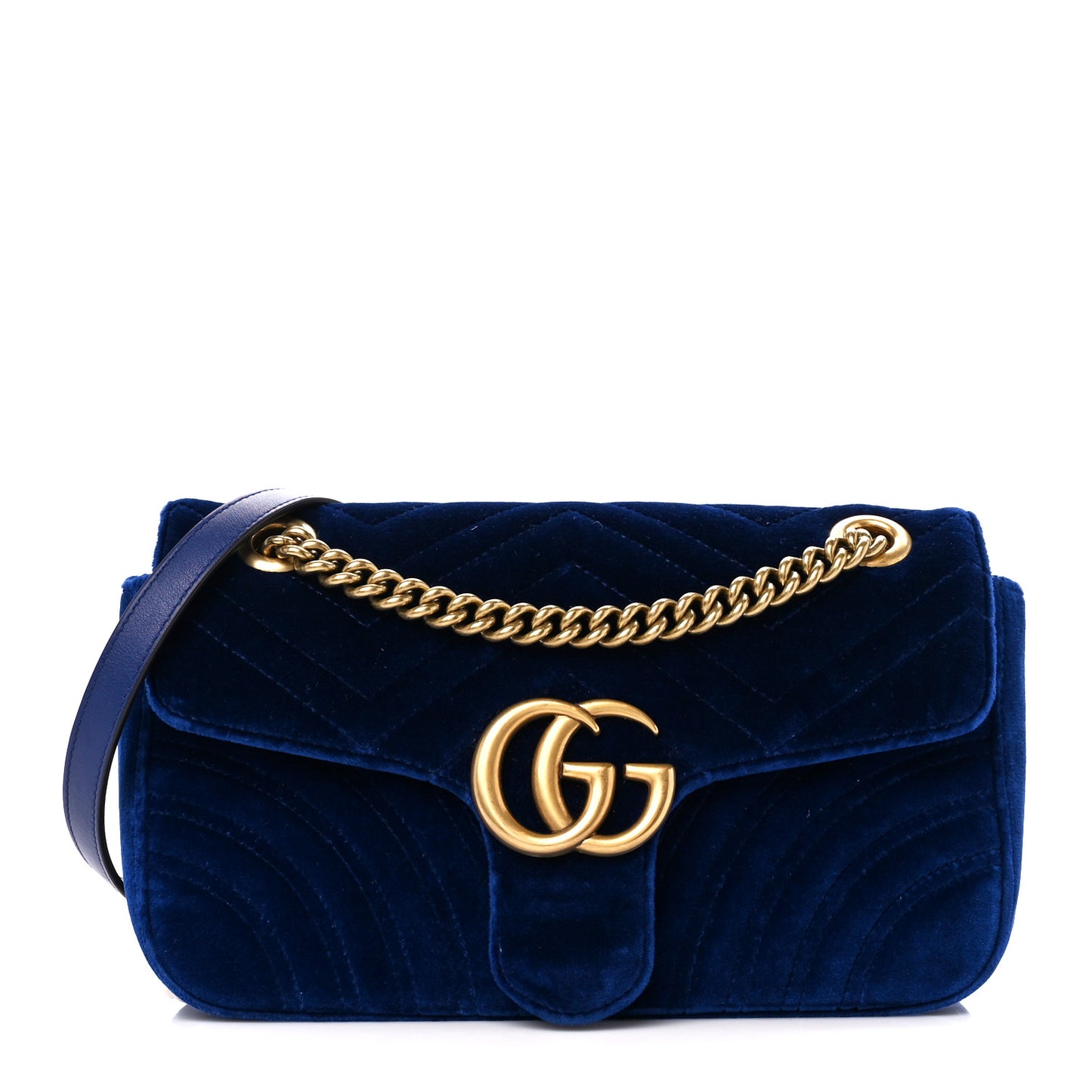 Velvet Matelasse Small GG Marmont Shoulder Bag Cobalt Blue