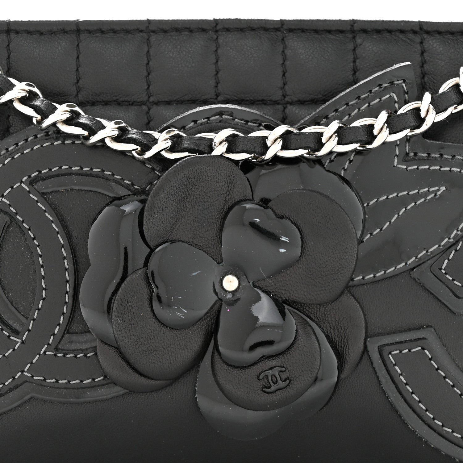 Chanel Lambskin Camellia No. 5 Chain Pouch Black 8 of 10